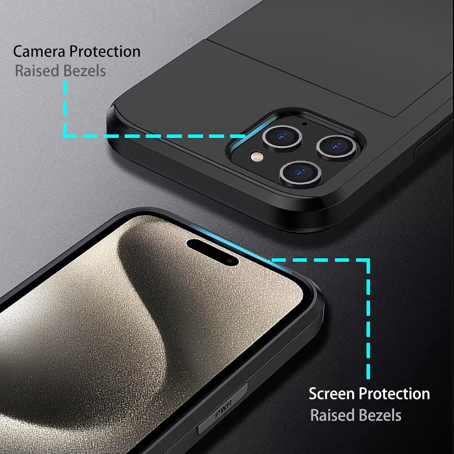 For Iphone 15 Pro Max Case with Card Holder (Store 2 Cards) Wallet Case Slim Dual Layer Heavy Duty Protective Shockproof Hidden Card Slot Phone Case for Iphone 15 Pro Max,Black image number 6