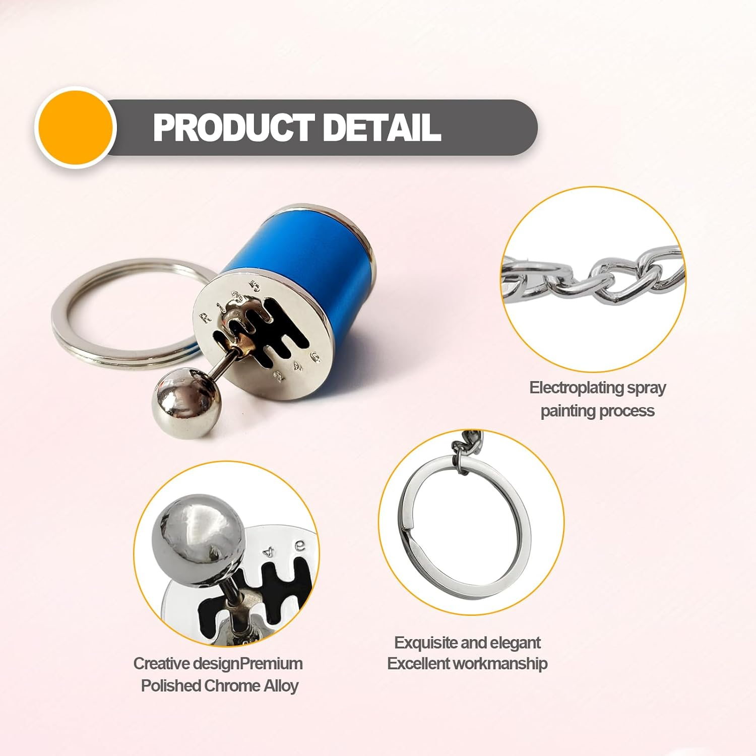 Creative Auto Part Model Gear Box Shifter Keychain, 6 Speed Gear Box Shifter Keychain Key Chain Ring, Mini Car Gear Shift Stick Knob Keyring, Car Key Fob Keychain Accessories(Blue) image number 3