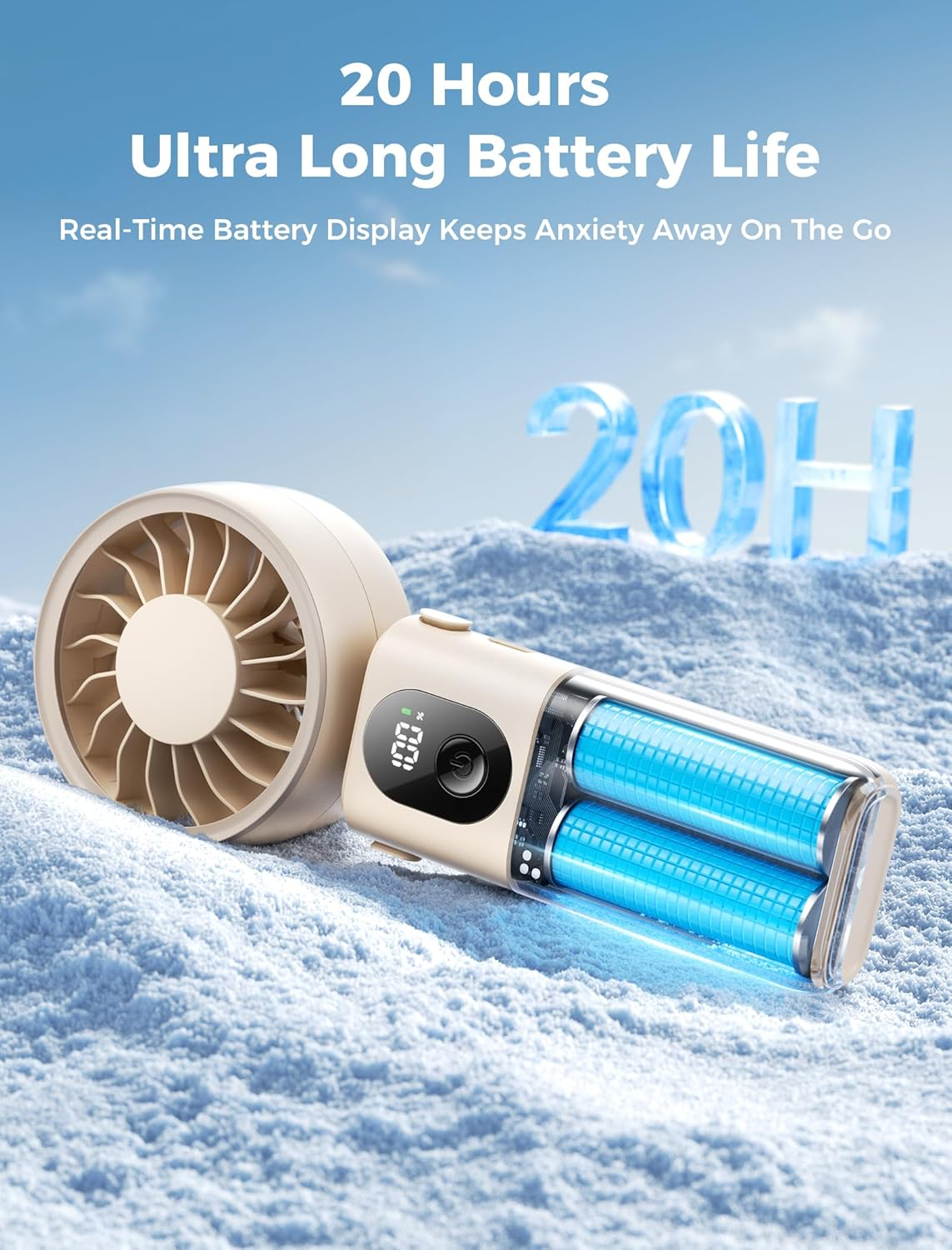 Aecooly Powerful Handheld Fan, 3-In-1 Portable Mini Hand Held Foldable with LED Display [20H Max Cooling Time], 5 Speed Rechargeable Personal Small Pocket Fan, Travel Essentials, Gifts for Women-Beige image number 6