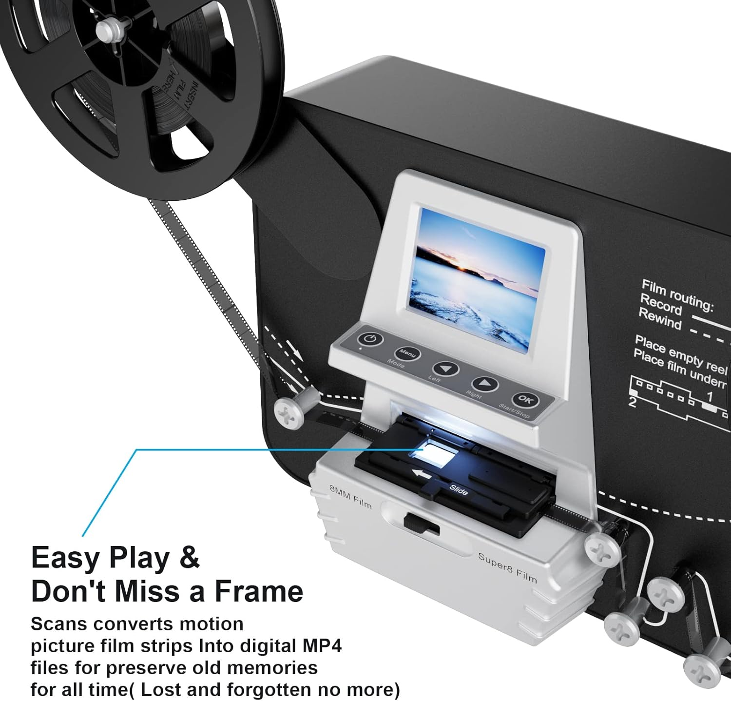 8Mm & Super 8 Film to Digital Converter, Film Scanner with 2.4" Screen,Converts Frame by MP4 Files, Viewing Saving on 32GB SD Card(Included) for 3&rdquo;5&rdquo;7&rdquo;9&rdquo; Reels image number 5