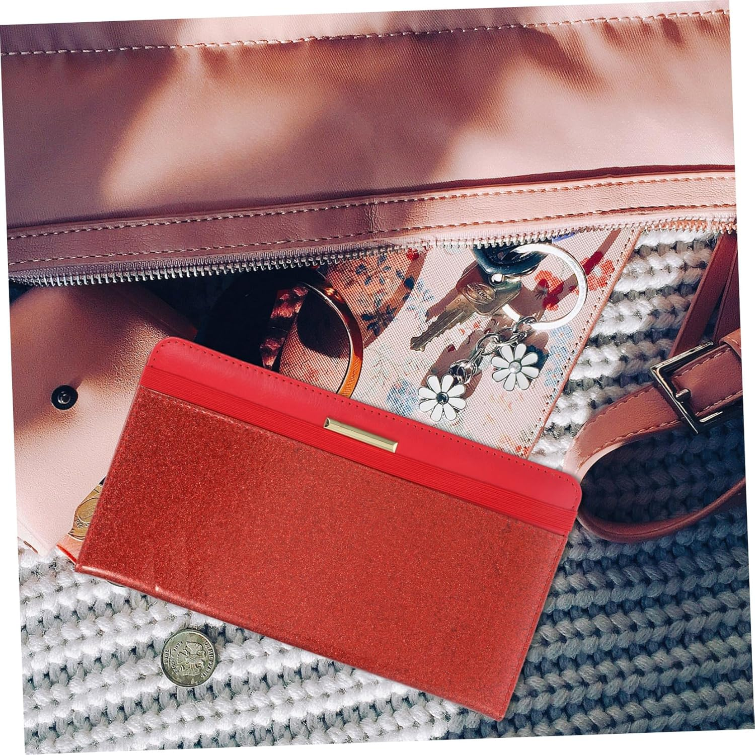 CATIEBYE Travel Passport Cover Card Organizer RFID Wallet for Women Compact Lightweight - Red image number 2