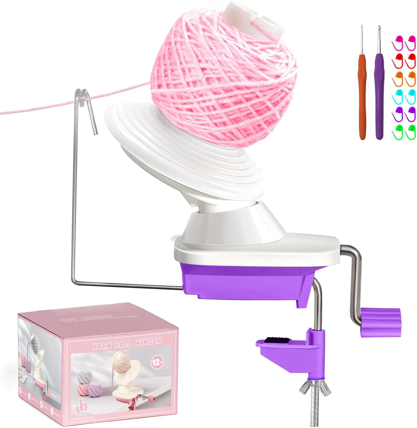 Anti-Slip Yarn Winder, Yarn Ball Winder for Crocheting, Efficiently Make Neat Yarn Cake, Yarn Winder with Lower Noise for Fiber and Wool Thread Balls, Knitting Lover'S Helper Gift (Purple) image number 2