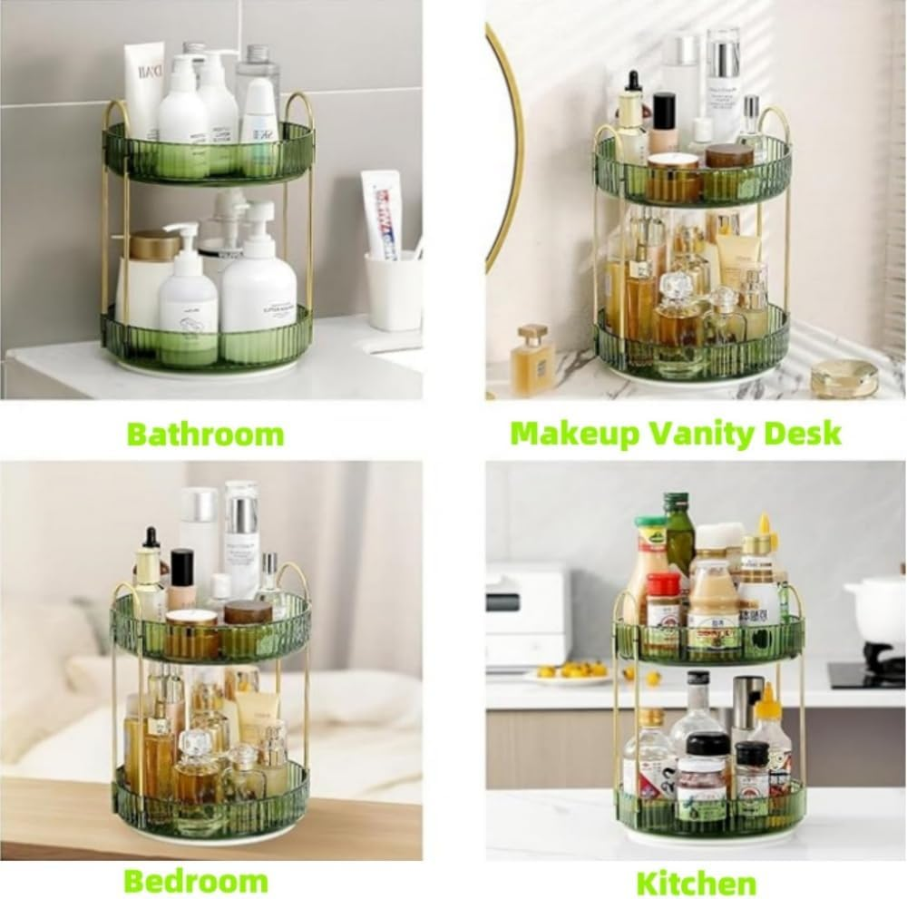 Fabselection Rotating Makeup Organizer, 2 Tier Cosmetic Storage Box Perfume Organizer Fits Cosmetic Vintage Storage, Bathroom Makeup Carousel Spinning Holder for Dresser Perfume, Lipsticks Clear image number 5