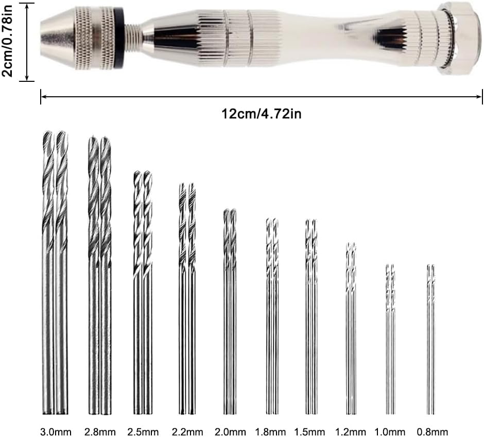 Hand Pin Vise with 20 Pcs Drill Bits, Finegood Precision Hand Drill Rotary Tool with Mini Twist Drill Bits Set for Resin Casting Molds, Jewelry Wood Plastic Making image number 4