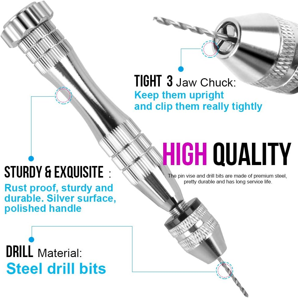 Pin Vise for Resin Casting Molds, LEOBRO 12 Cm Steel Hand Drill with 10 PCS Drill Bits (0.8-3 Mm), Precision Hand Drill Tools for Resin Plastic Wood Polymer Clay, DIY Jewelry Keychain Pendant Making image number 6