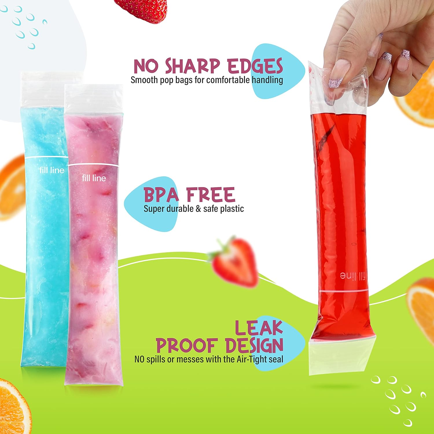 125 Disposable Ice Popsicle Mold Bags| BPA Free Freezer Tubes with Zip Seals | for Healthy Snacks, Yogurt Sticks, Juice & Fruit Smoothies, Ice Candy Pops| Comes with a Funnel (8X2) image number 1