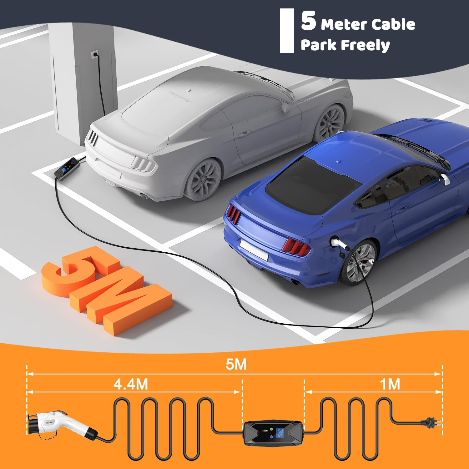 Type 2 (Mennekes) EV Charger with 15A Plug, 240V Adjustable 8/10/13/15A Portable Electric Vehicle/Phev Charger with 5M Cable | Tesla Model 3/Y, BYD, MG, Cupra, Polestar,Kia image number 1