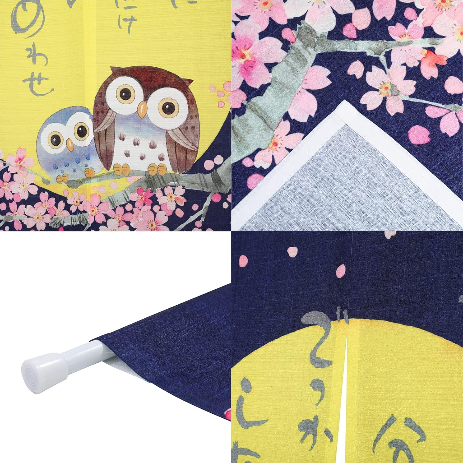 Rloncomix Japanese Noren Long Doorway Curtain Cherry Blossoms and Owls under the Moon Door Curtain Tapestry for Home Kitchen Decoration 33 X 59 Inch, Navy image number 6
