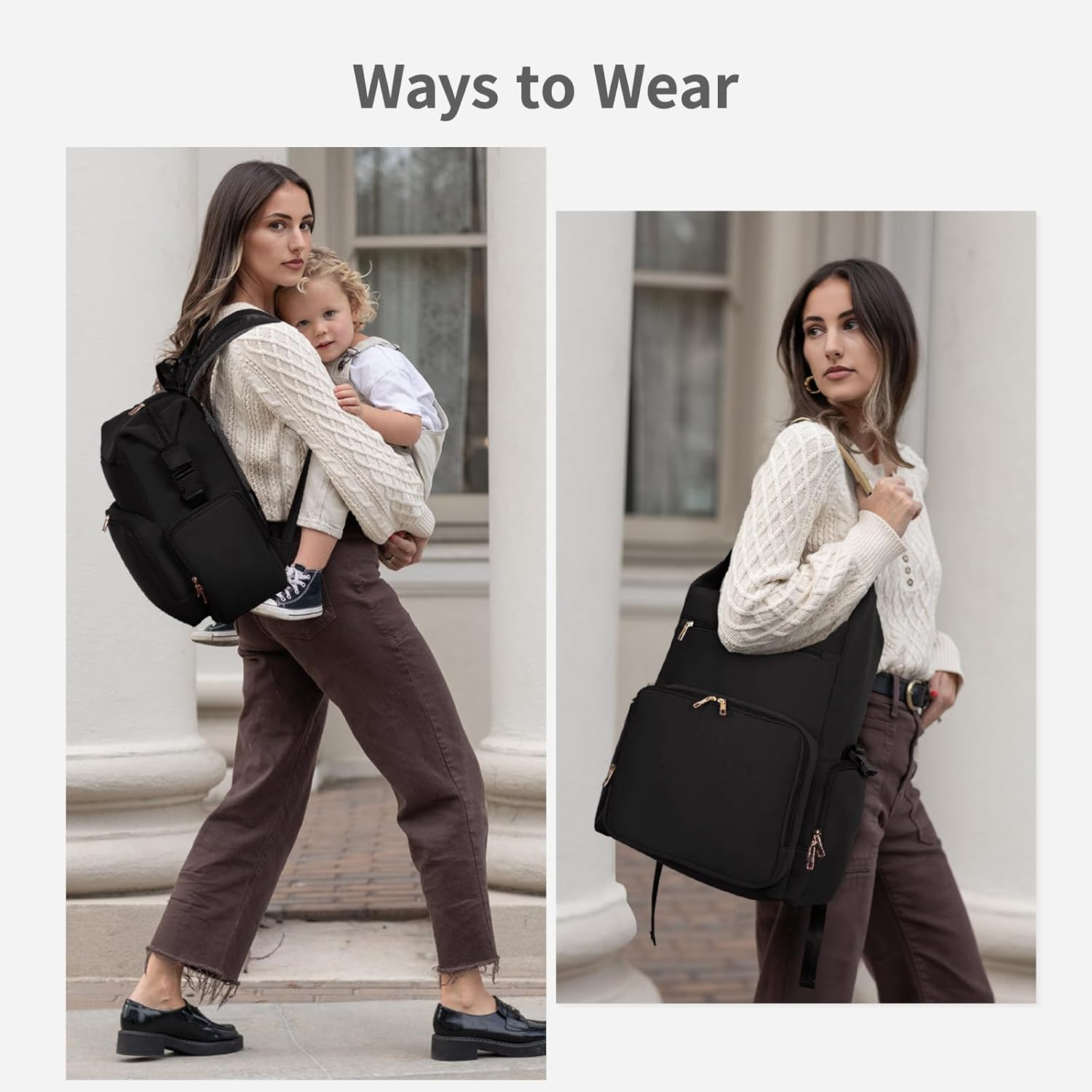 CEI-CEI Neoprene Diaper Bag Backpack with Changing Pad, Large Newborn Baby Maternity Bags Travel Tote with Insulated Pockets image number 6