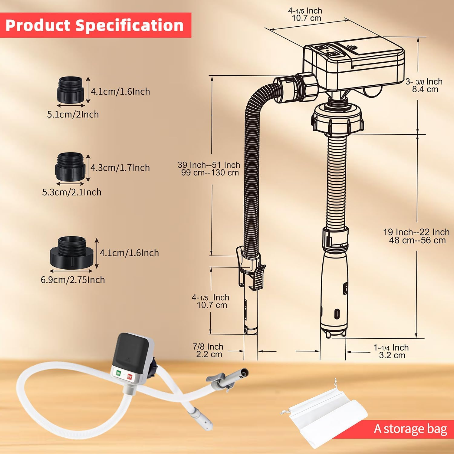 KOULATE Portable Electric Fuel Tank Siphon Hose Transfer Pump Battery Powered Operated, Fuel Transfer Pump with Auto-Stop 3.2 Gallons per Min, Gas Cans for Gasoline, Diesel, Kerosene(Black) image number 3