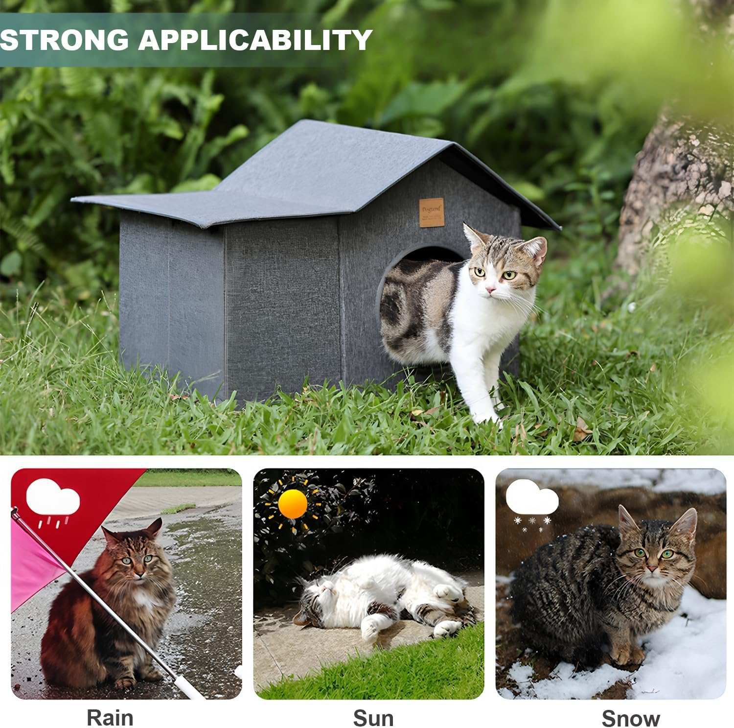 AIMANWEI Cat House Indoor/Outdoor,Insulated Waterproof Cat Shelter for Stray Cats,Pet House and Kitty Shelter with Removable Soft Cushion, Easy to Assemble Collapsible Cat Cabin image number 3