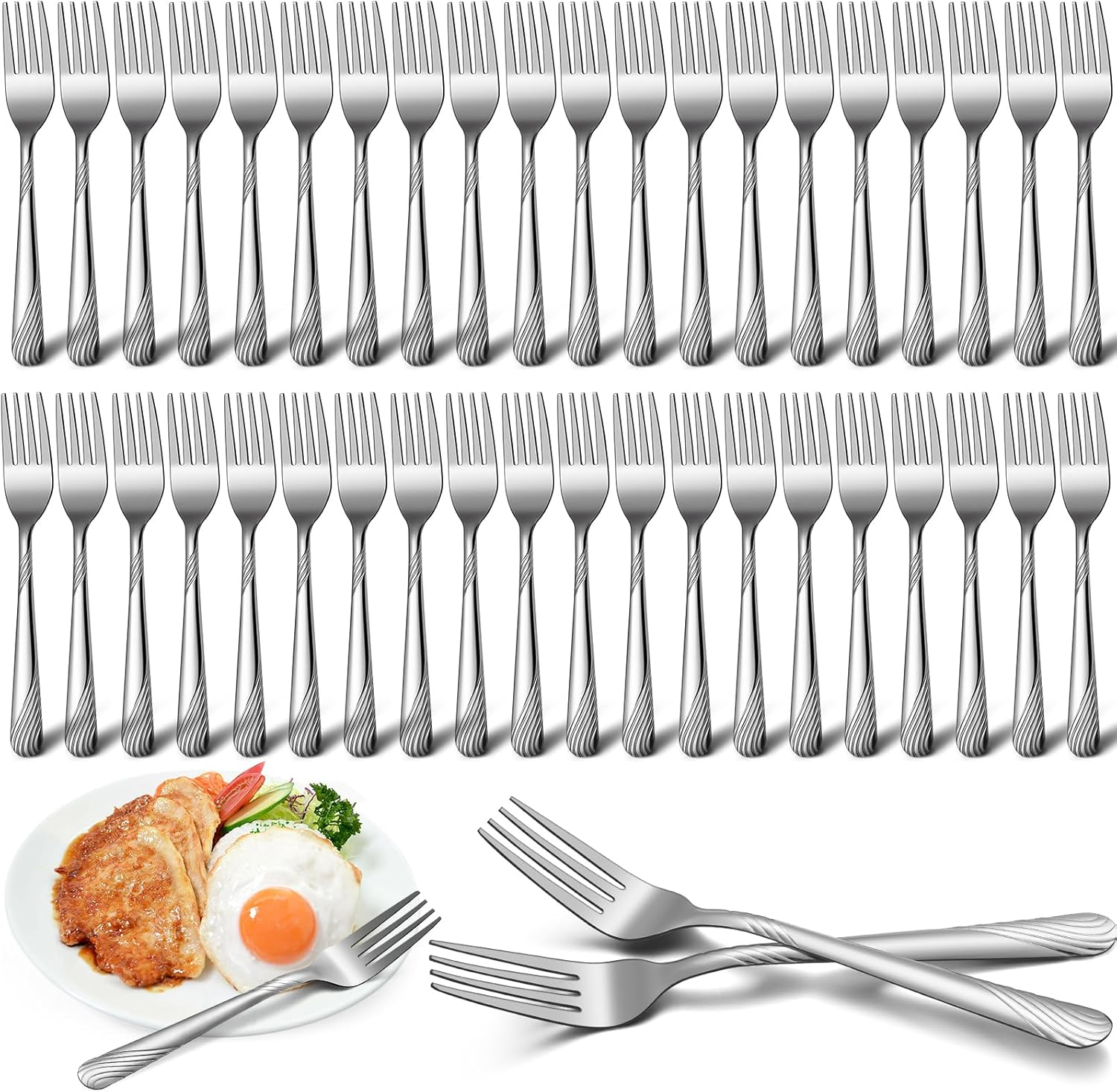 Yiyiring 50 Pieces Stainless Steel Forks Silverware Set 6.7 Inches Dinner Flatware Salad Forks Bulk Mirror Polished, Dishwasher Safe, Use for Home, Kitchen and Restaurant