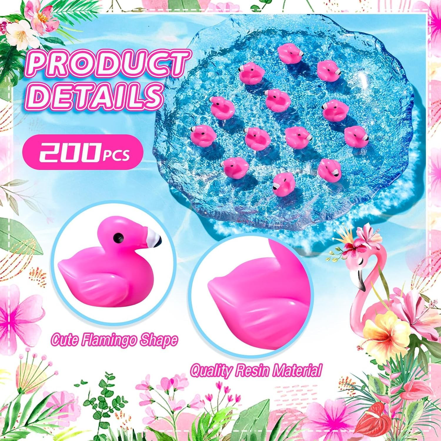 100Pcs Mini Resin Flamingo Ducks, Flamingo Tiny Ducks, Cute Flamingo Figurines for Cake Topper Garden Dollhouse Landscape Aquarium Ornaments DIY Crafts, Pink image number 3
