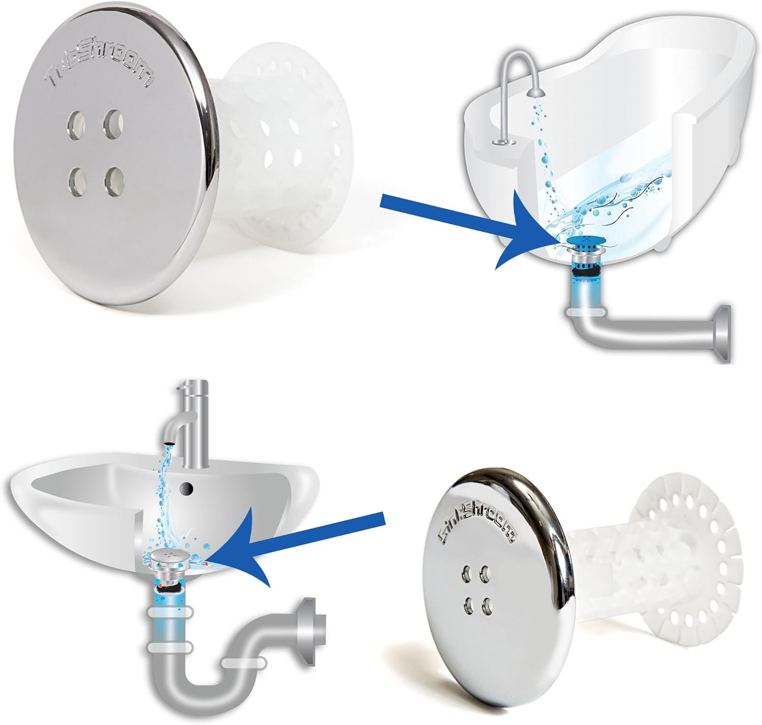 Tubshroom and Sinkshroom Drain Protectors Hair Catchers for Bathtubs and Sinks, Chrome - Chrome image number 3