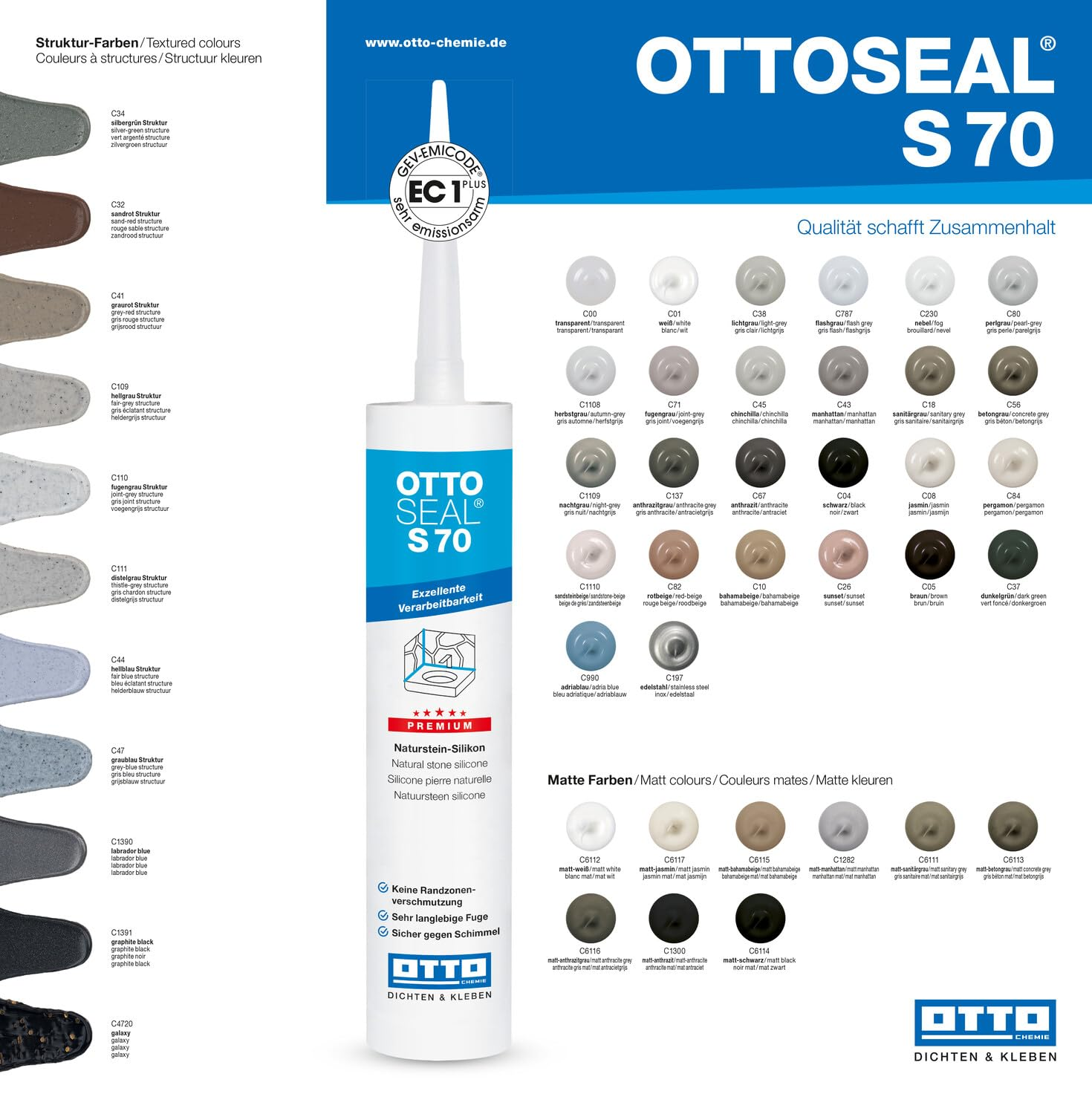 OTTOSEAL S 70 Premium Natural Stone Silicone 310 Ml C6115 Matt Bahama Beige - No Edge Zone Pollution - Safe against Mould & Ideal for Bathroom, Kitchen & Living Area image number 6