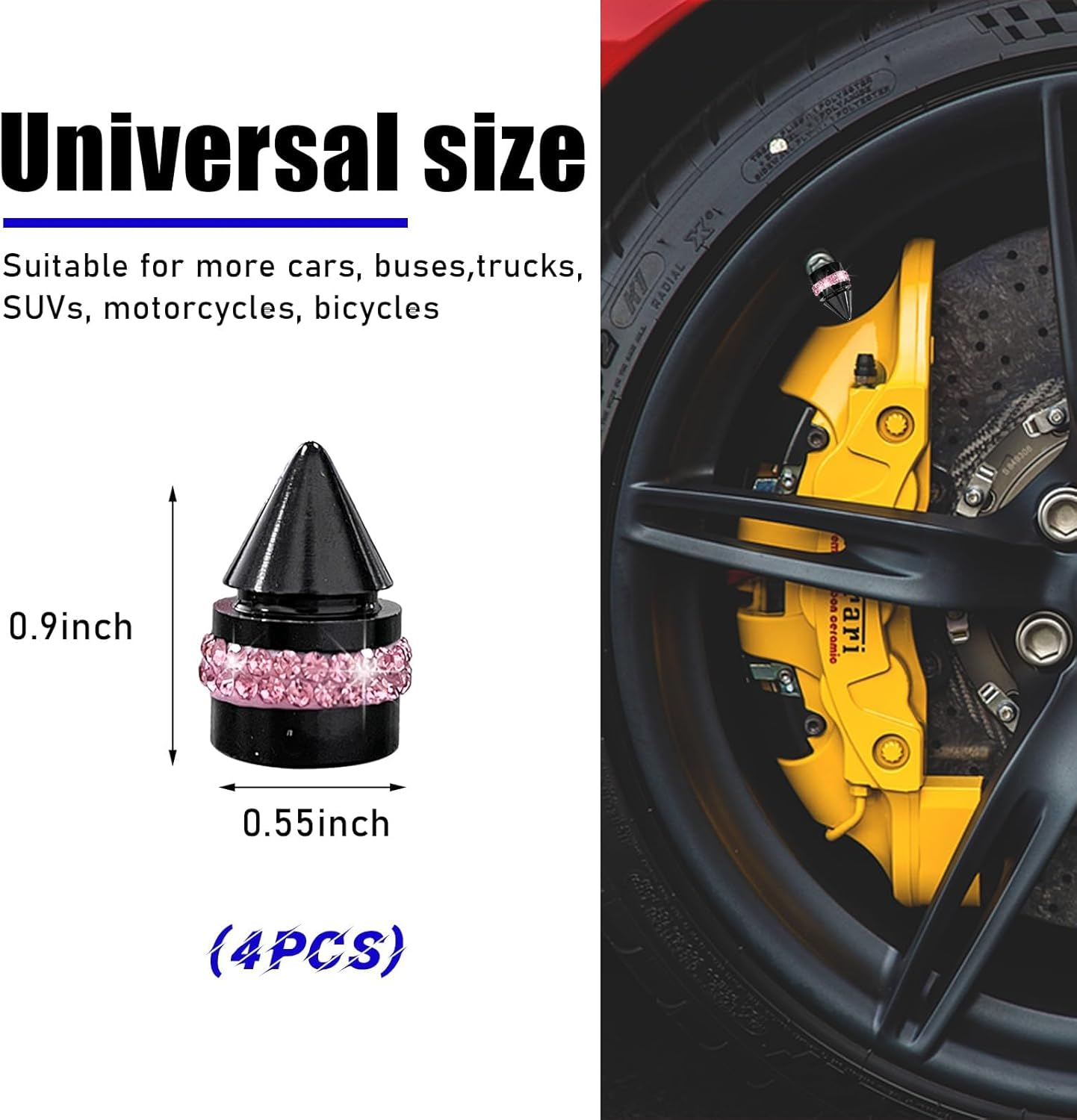 4 PCS Car Tire Valve Stem Caps, Bling Spiked Aluminium Alloy Tire Valve Stem Covers, Corrosion Resistant Auto Tire Air Dust Caps, Universal Car Accessories for All Vehicles (Pink) image number 5