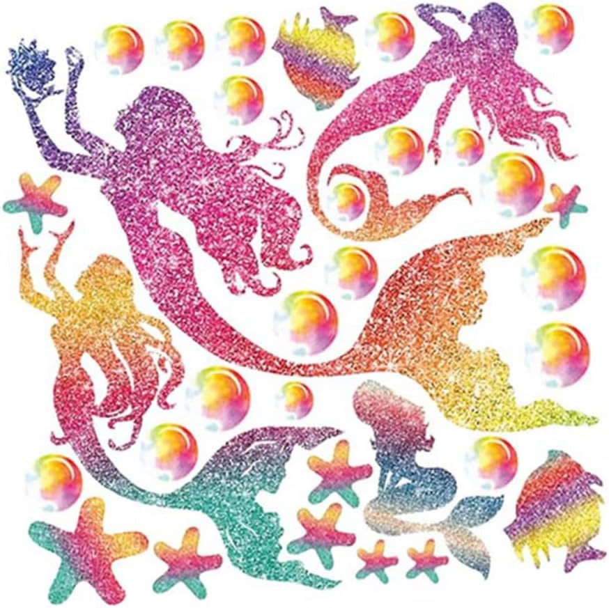 Mermaid Wall Decorations Kids Wall Decals Wall Stickers for Kids Glitter Stickers Mermaid Wall Decorations Sparkle Sticker Pattern Wall Stickers image number 1