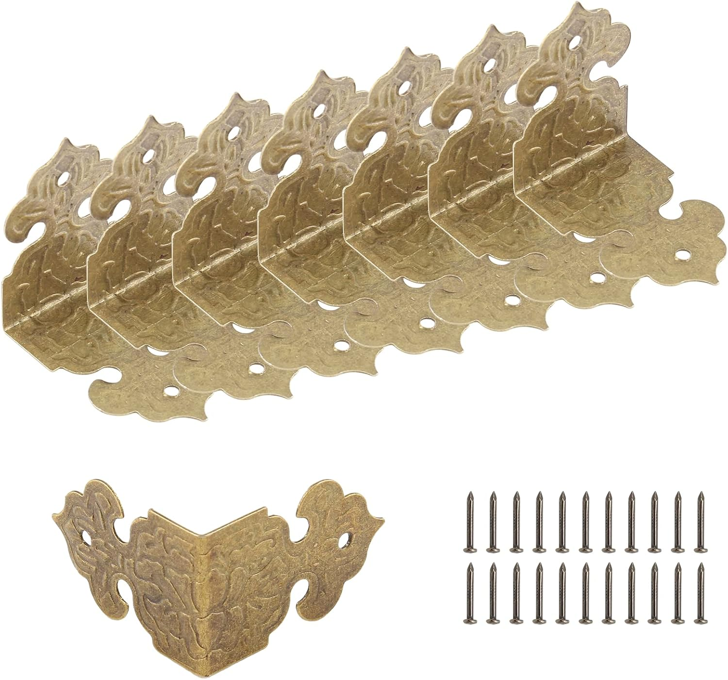 20Pcs Antique Corner Protectors Decorative Metal Right Angle Box Corner Cover Guards, Vintage Brass Furniture Corner Edge Brackets Hardware with Nails(1 X 0.68Inch, Style C) image number 1