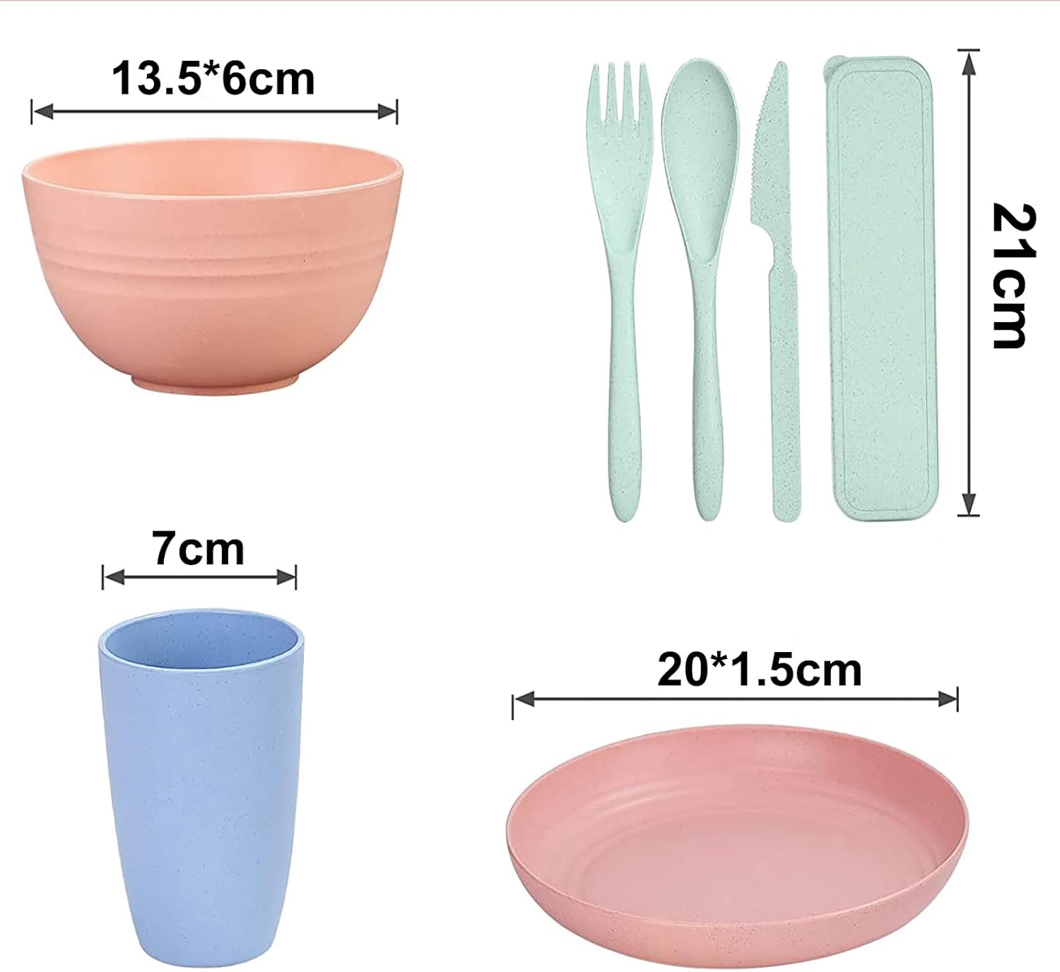 28 Pieces Bowl Set Tablewares, Wheat Straw Plates,Lightweight Degradable Dinner Plates Set,Bowls, Cups, Tablewares Set, Dishwasher Safe Dinnerware Set, Unbreakable Salad Plates image number 2