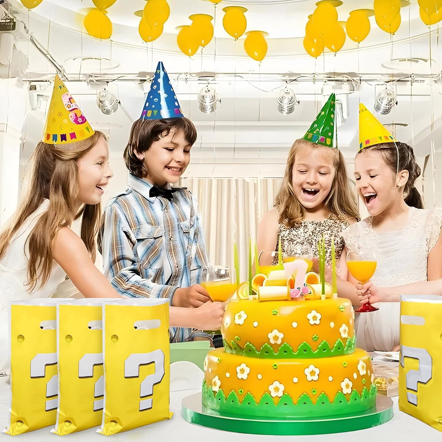 Menipros 30Pcs Birthday Party Favor Bags for Mario Birthday Party Decorations Supplies Question Mark Candy Bags