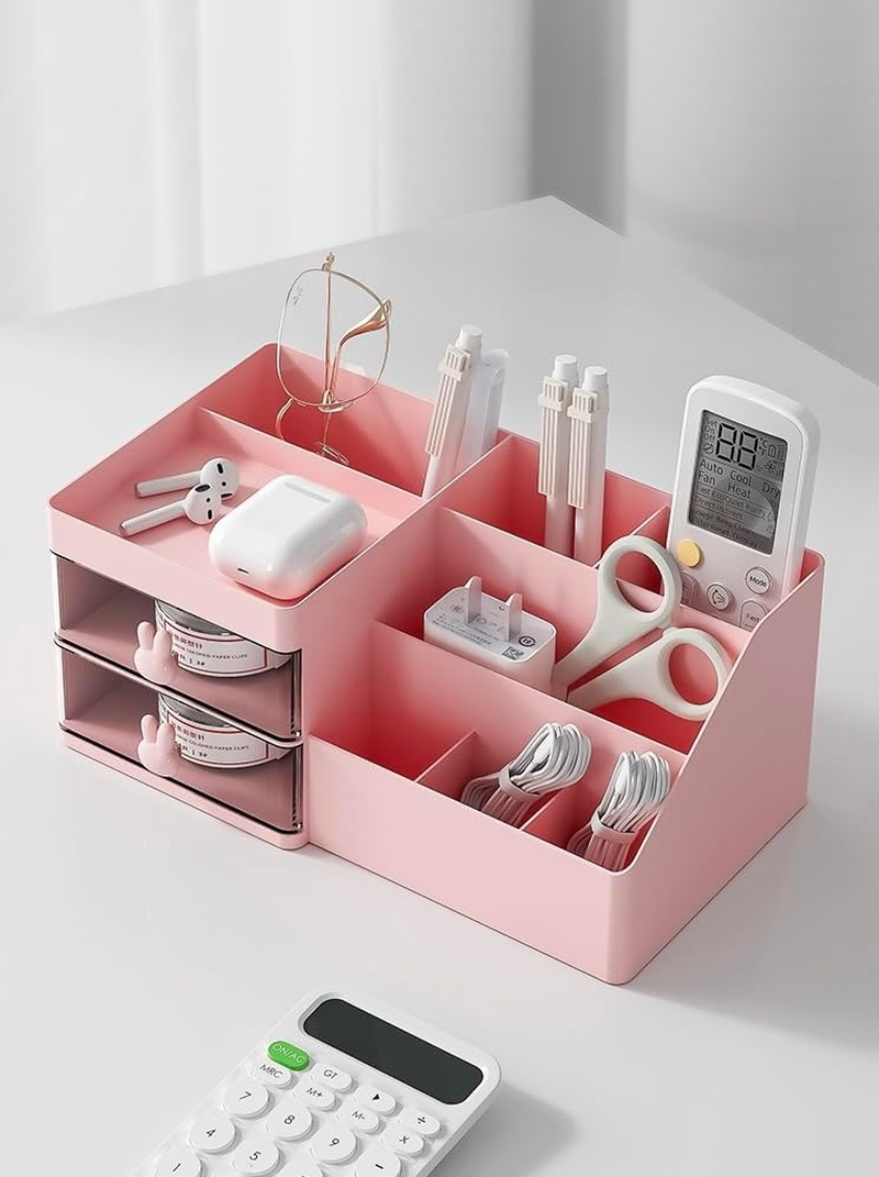 Makeup Table, Bathroom, Cosmetics Organizer, Clear Drawer, Cosmetics Storage, Display Box, Brush Holder, Tabletop, Plastic Makeup Box, Beauty Organization, Skincare, Lipstick, Jewelry, Pink (PK) image number 5