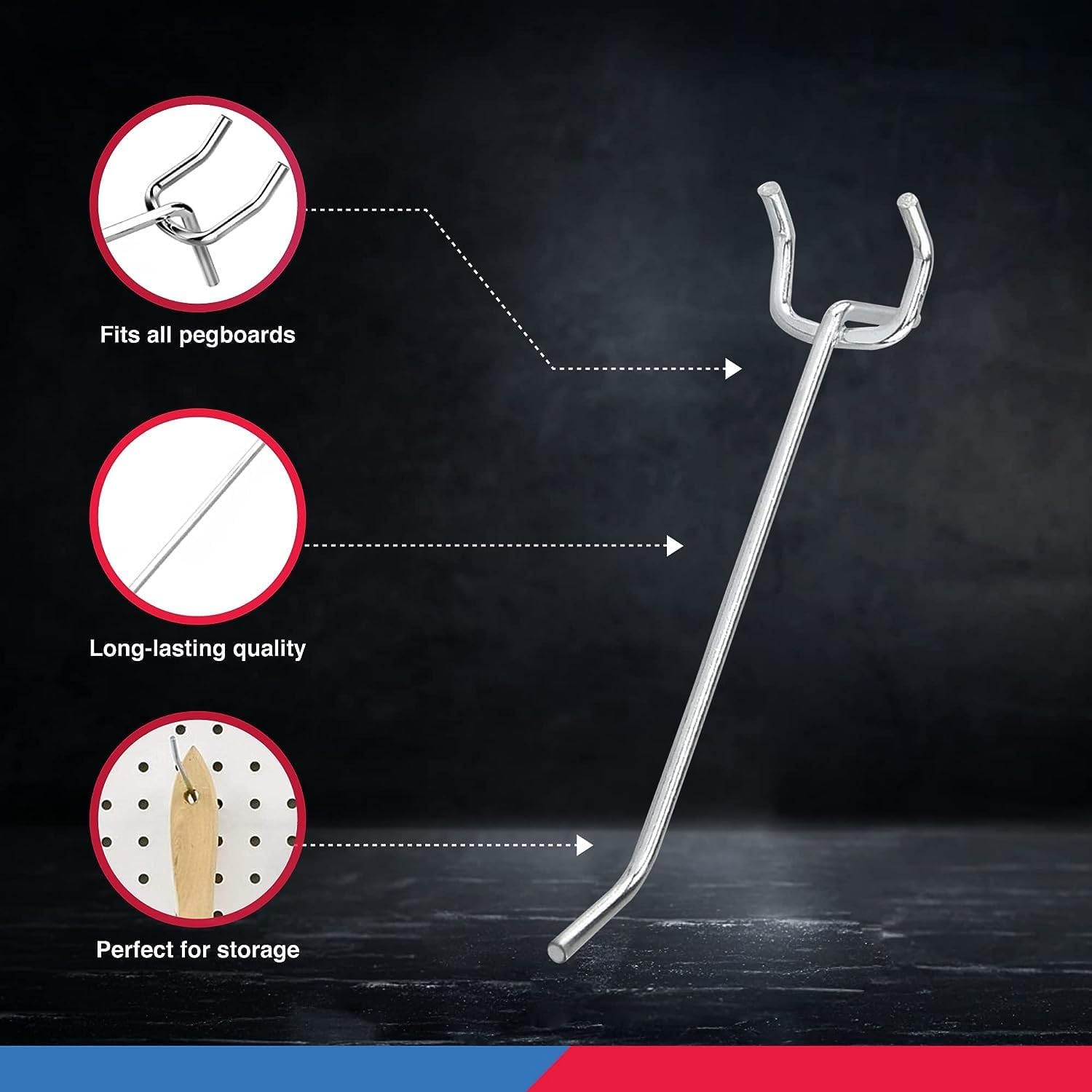 Neiko 53100A 4-Inch Pegboard Hooks and Organizer Assortment 50-Piece Value Pack image number 4