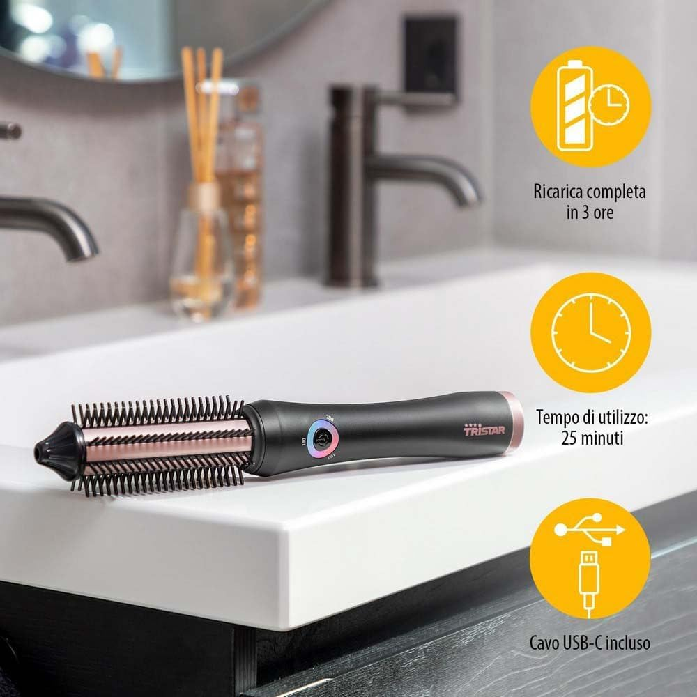 Tristar Wireless Styling Brush - 3 Temperature Settings - Perfect for Travel - Heat Insulated Tips - Ceramic Coating - All Hair Types - 25 Min Use - HD-2503 image number 2