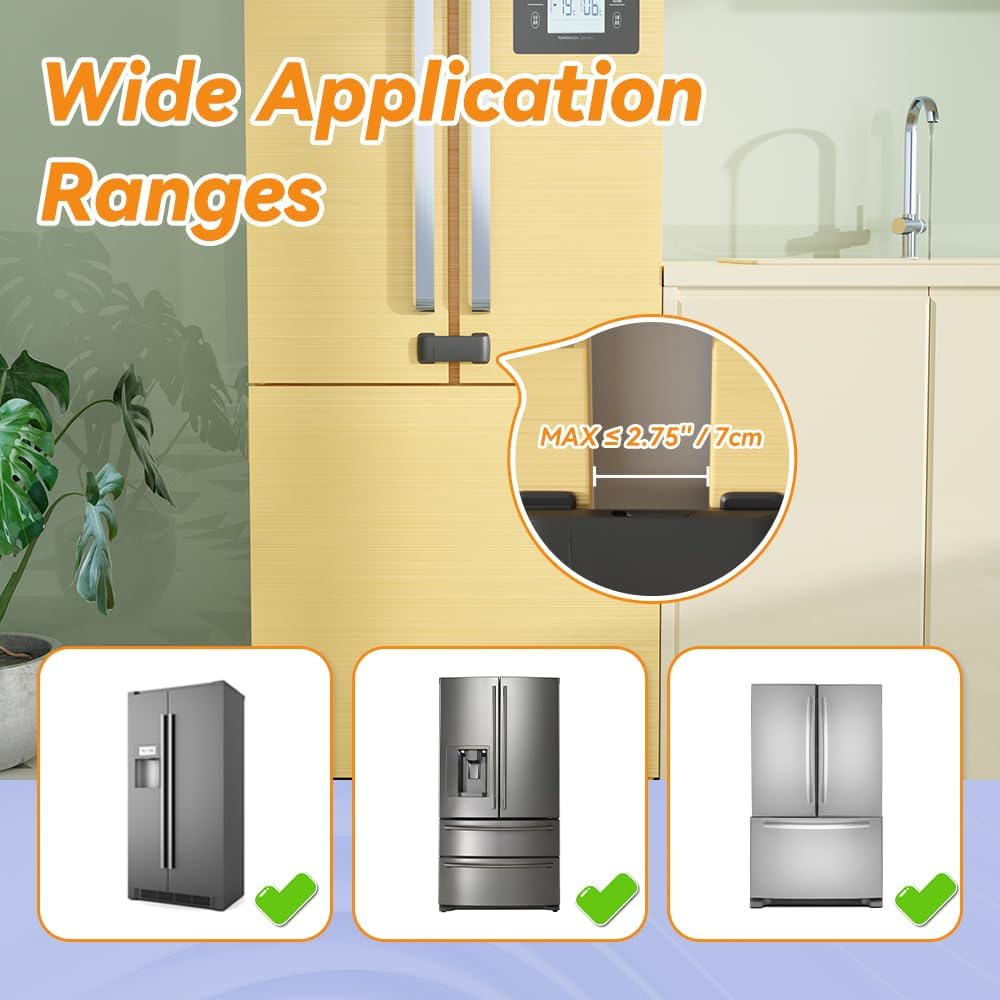 SAFELON 2 PCS Baby Safety French Fridge Door Lock, Childproof Double Door Refrigerator Lock, Cabinet Cupboard Lock for Toddlers & Babies, No Drilling& No Tools (Black) - White image number 3