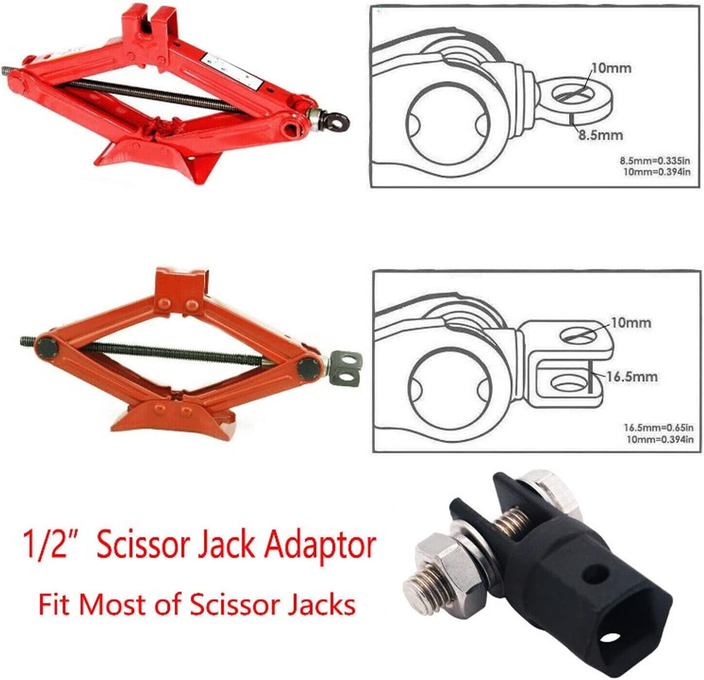 Changor Scissor Jack Adapter, 1/2 Inch Car Jack Drill Adapter with Chrome Vanadium Steel Build, Compatible Socket Tool for Ring/Double Hole Scissor Jacks, 13/16 Inch Lug Wrench image number 5
