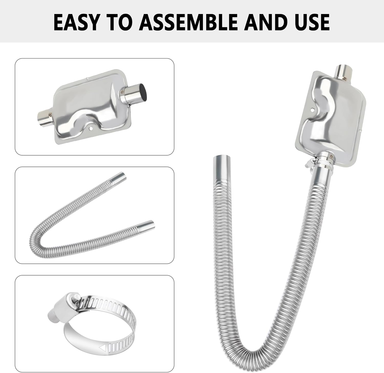 25Mm/0.98" Diesel Heater Exhaust Pipe with Silencer Muffler,Stainless Steel Pipe for Car Modified Intake & Exhaust System,Universal Car Accessories Diesel Heater Hose Kit image number 2