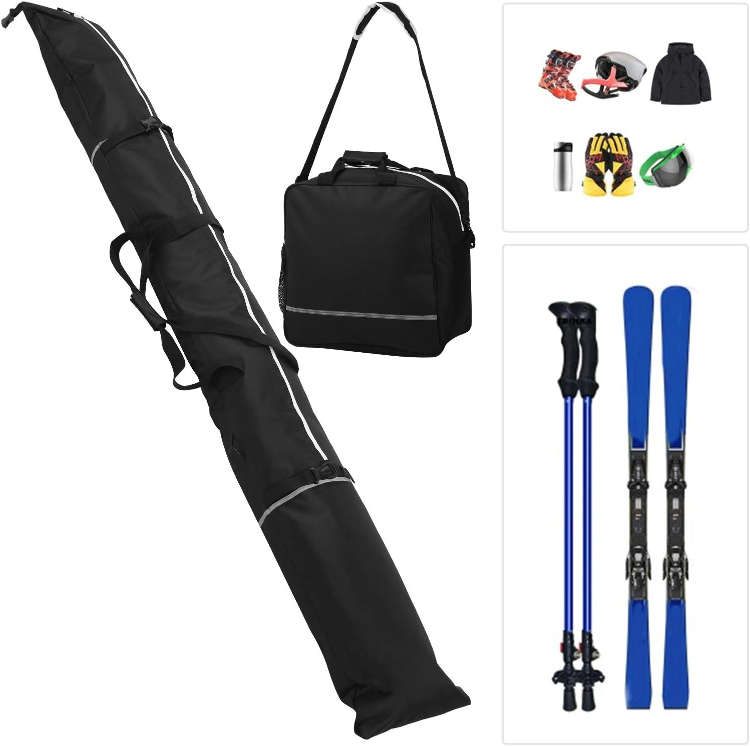 Ski Bag and Ski Boot Bag Combo, 2Pcs Adjustable Waterproof Snowboard and Boot Bag, Skiing Accessories for Men, Women, Adults, and Children image number 2