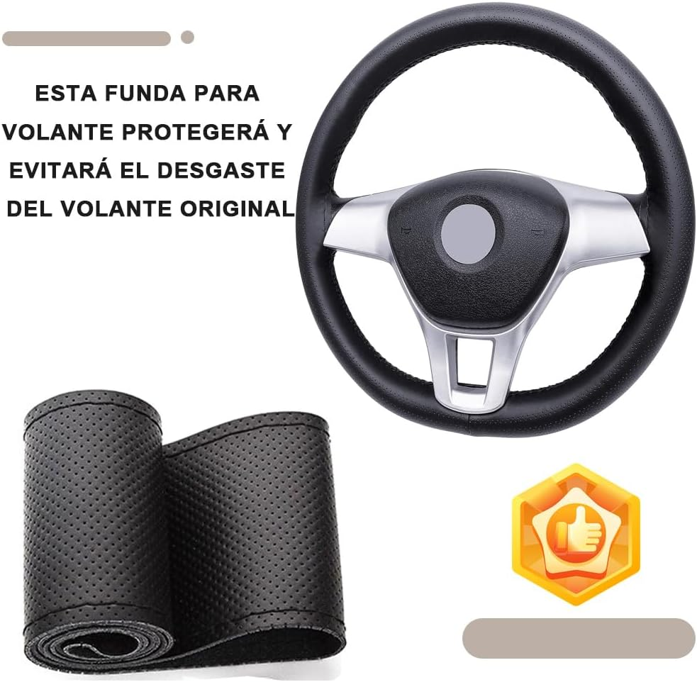 Voarge Microfibre Leather Steering Wheel Cover DIY Steering Wheel Covers Car Steering Wheel Cover with Needle and Thread Interior Accessories Black image number 6