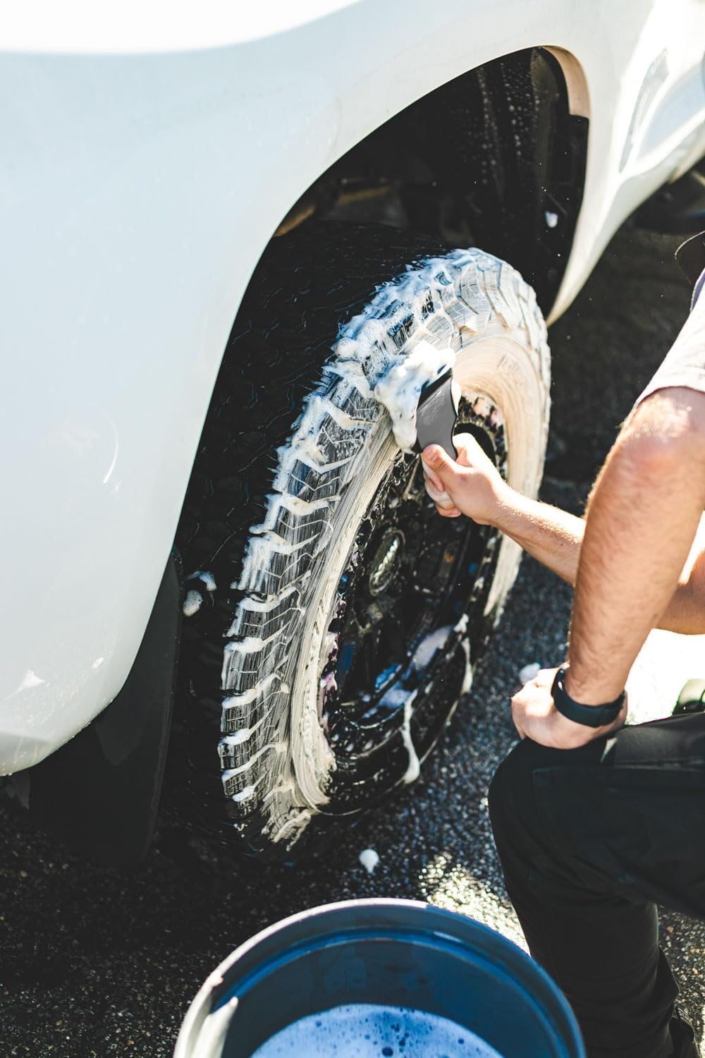 Detail Factory - Progrip XL Tire Brush - Ergonomic Progrip Handle - Stiff Synthetic Bristles to Cut through Grime - Grey and Black image number 1