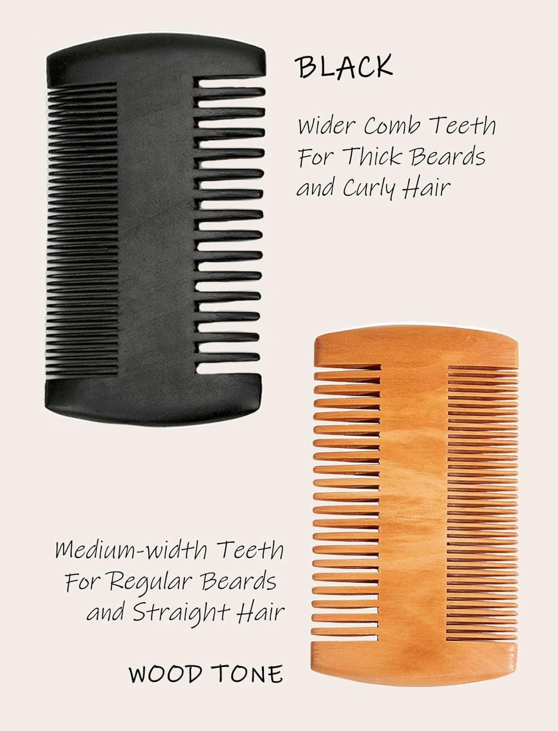 Rolxmed Wooden Beard Comb for Men Wide/Fine Close Teeth, Eco-Friendly Natural Peach Wood, Smooth, Lightweight, Portable for Travel (Set_1, 3 Pieces) image number 1