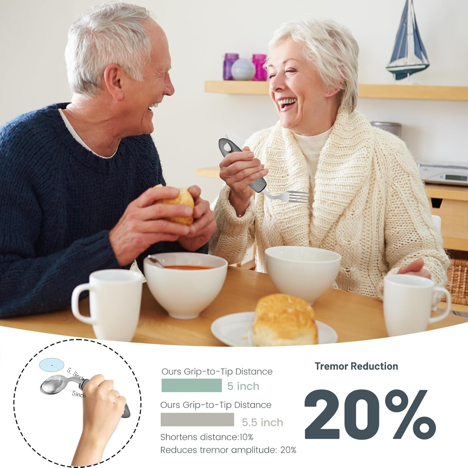 Adaptive Utensils Set, Parkinsons Utensils, Weighted Silverware for Hand Tremors, Elderly, Arthritis, Parkinsons, Adaptive Equipment&ndash;Easy Grip Aids Handle, Handicap Accessories for Daily Living (Right-Handed) image number 1