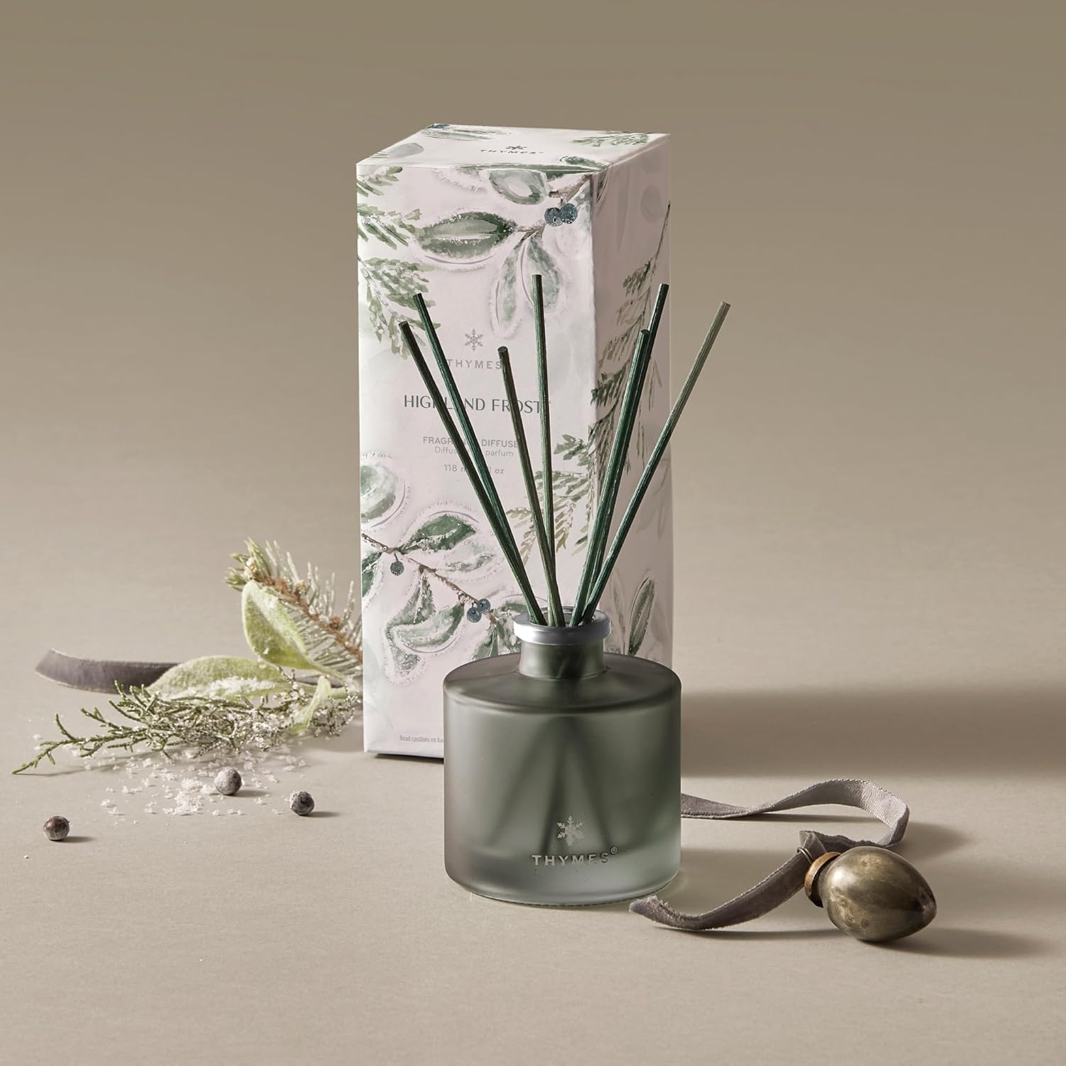 Thymes Petite Highland Frost Diffuser - Home Fragrance Diffuser Set Includes Reed Diffuser Sticks, Fragrance Oil, and Glass Bottle Oil Diffuser (4 Fl Oz) image number 6