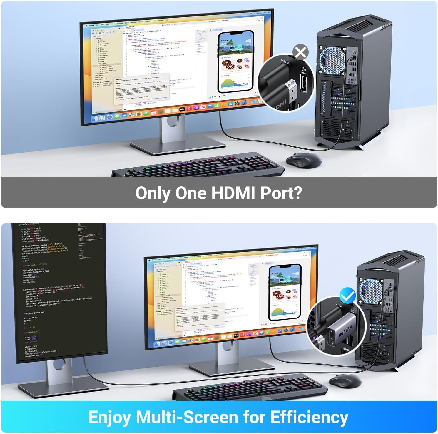 UGREEN 2-Pack 4K Displayport 1.2 to HDMI 2.0 Adapter Unidirectional Male to Female Converter Aluminum Compatible with Desktop, Laptop, Monitor, HDTV, AMD, NVIDIA image number 4