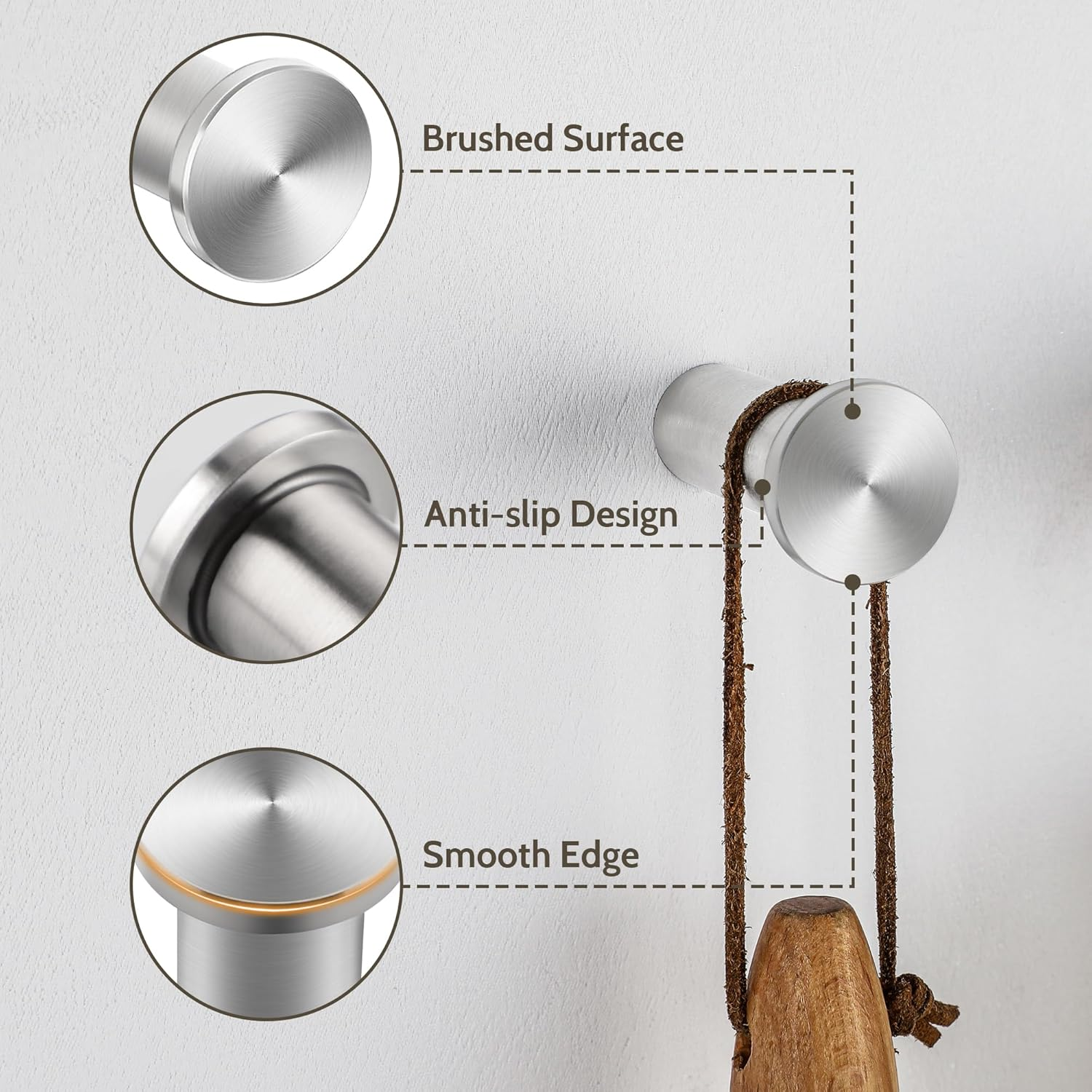 SAYAYO Modern Coat Hooks Wall Mount, Brushed Towel Hooks for Bathroom Robe Hooks, Heavy Duty Wall Hooks for Hanging, SUS 304 Stainless Steel 4 Pcs - Black image number 7