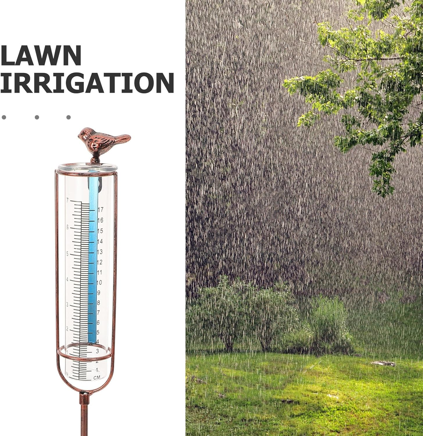 Toddmomy Outdoor Garden Rain Gauge Glass Test Tube with Graduated Scale Stable Iron Base Rainwater Measuring Device for Lawn Farm and Rain Gauge with Brass-Colored Stand and Red Gasket image number 1