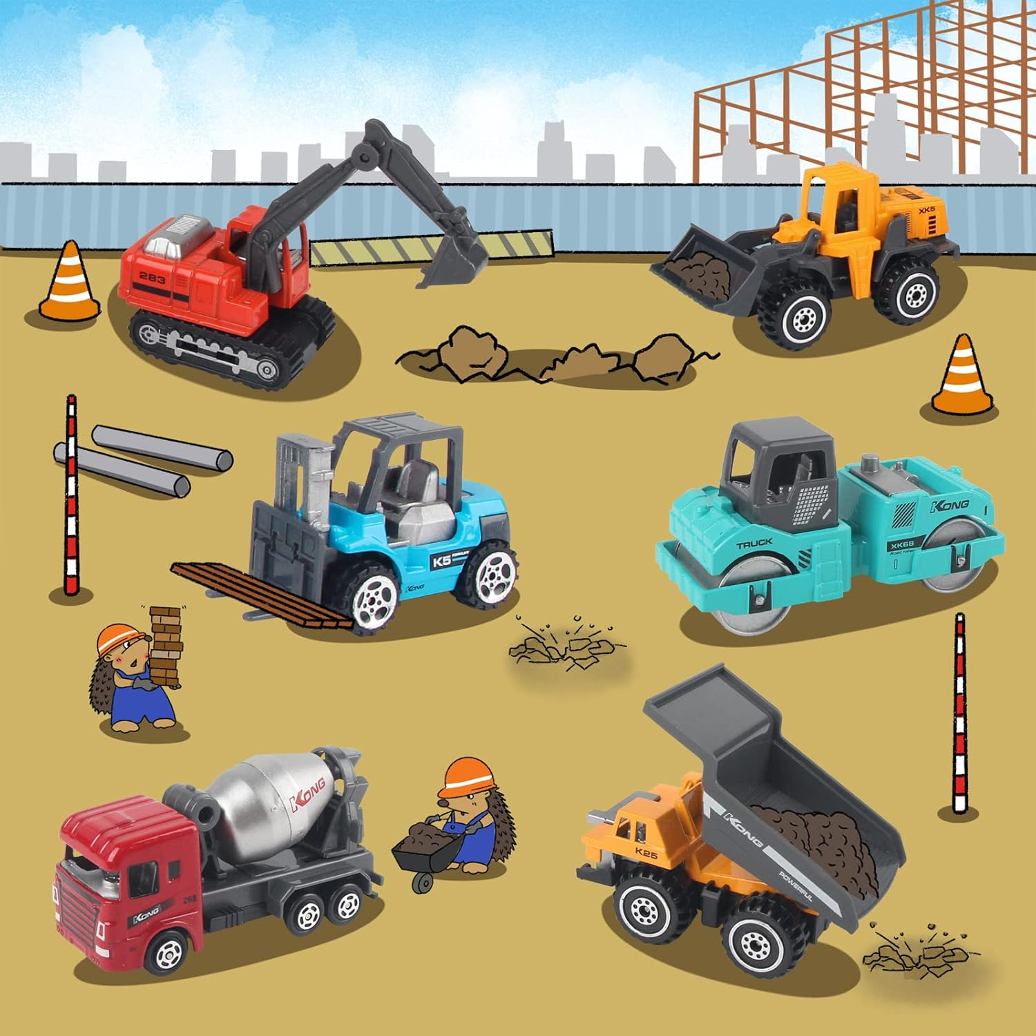 Hapavis Construction Cars Toys Diecast Engineering Vehicle Toy Set Alloy Metal Car Toys Set for Toddlers Kids Boys & Girls Colorful