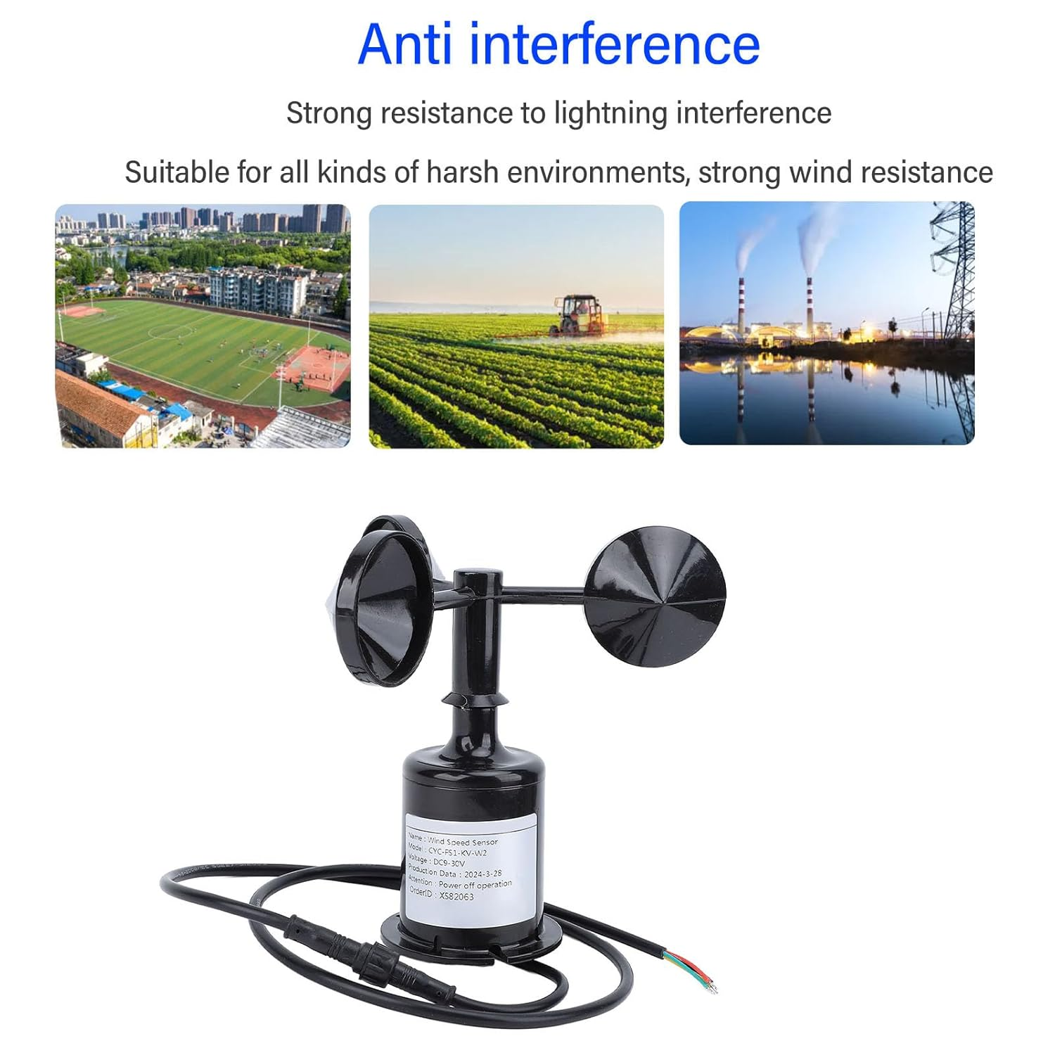Cryfokt Wind Speed Sensor Anemometer for Industry, Premium Material Wind Speed Monitoring Sensor for Meteorology Advertising Gates, ABS Material