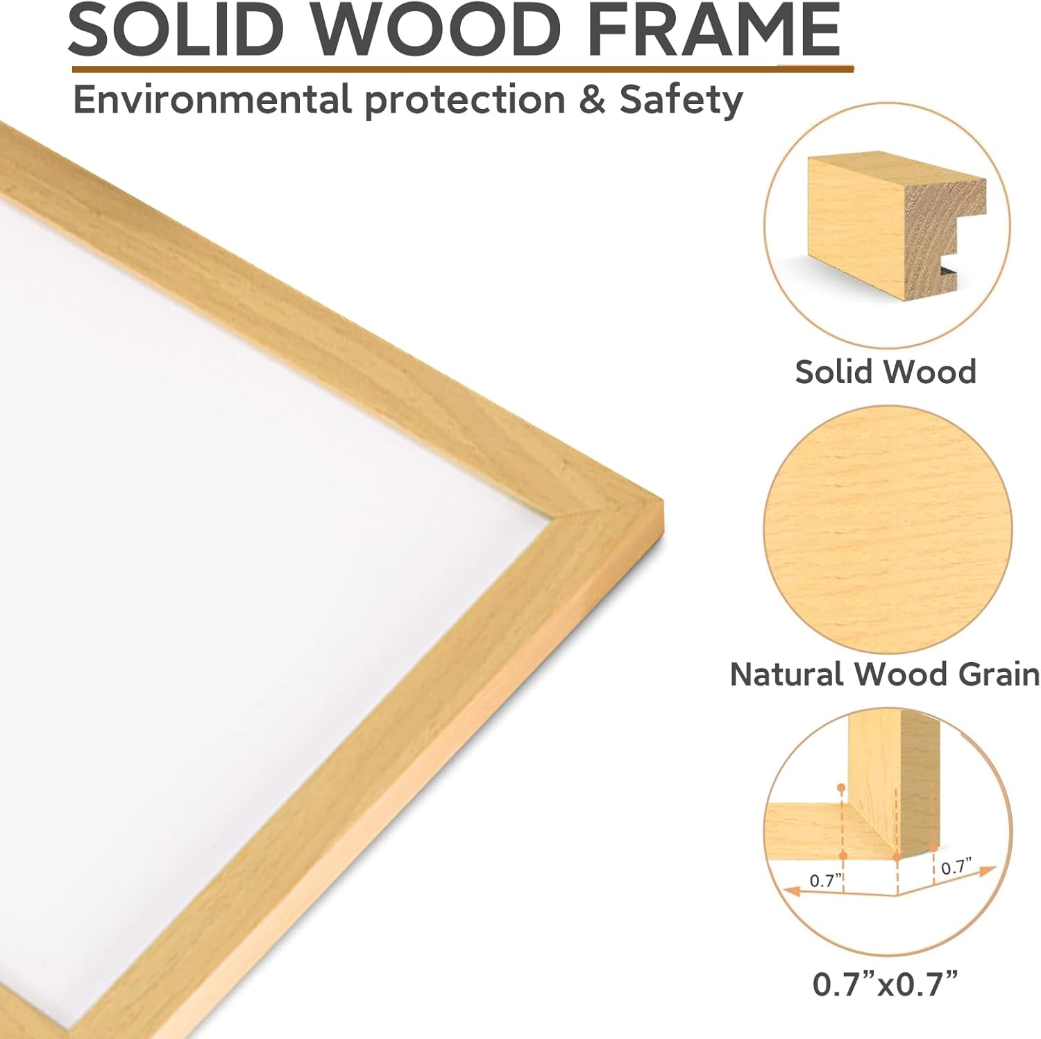 Solid Wood Picture Frame 8X10 Natural Wooden Photo Frames with Mat,Wall Poster Frame for Home Office Decor, Tabletop and Wall Mounting, High-Definition Plexiglass image number 4