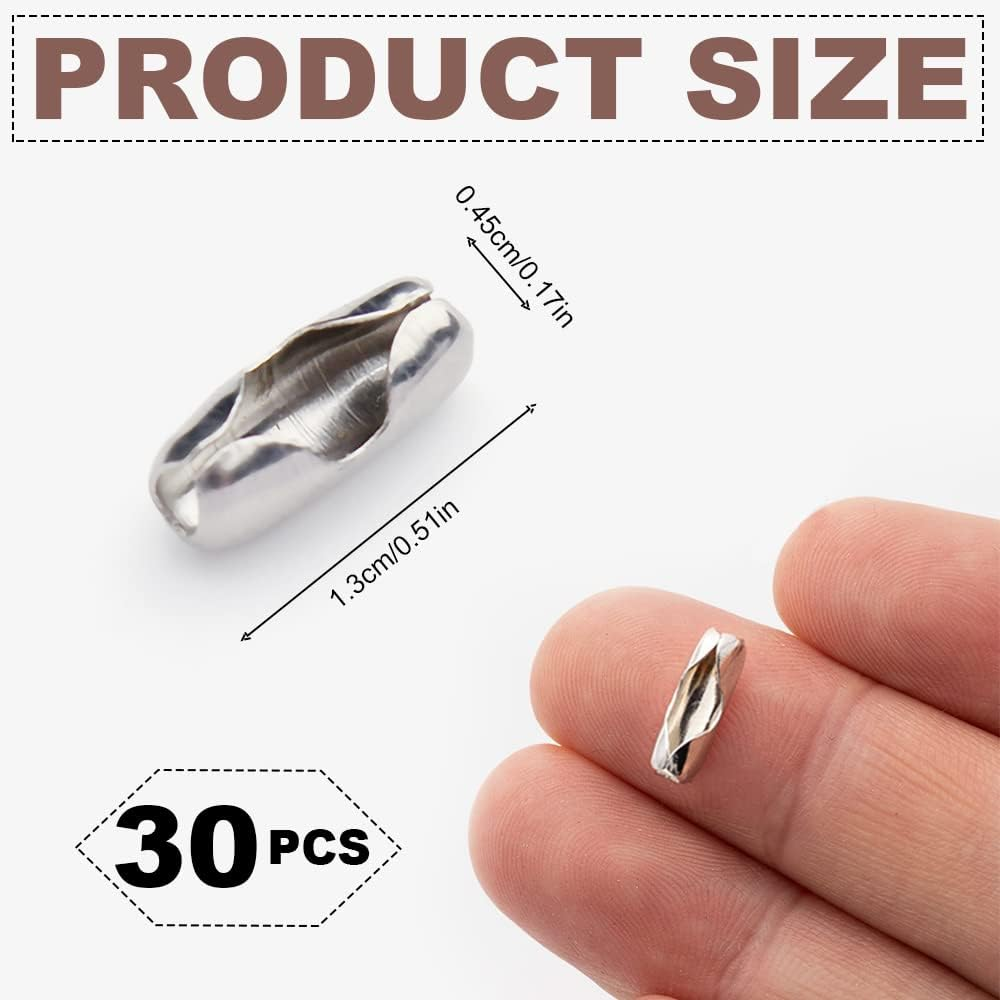 30 Pack Replacement Vertical Roman Roller Blind Ball Chain Cord Connector Clips, Silver Tone Stainless Steel Ball Chain Connector Clasps, Pull Chain Extension Connector image number 4