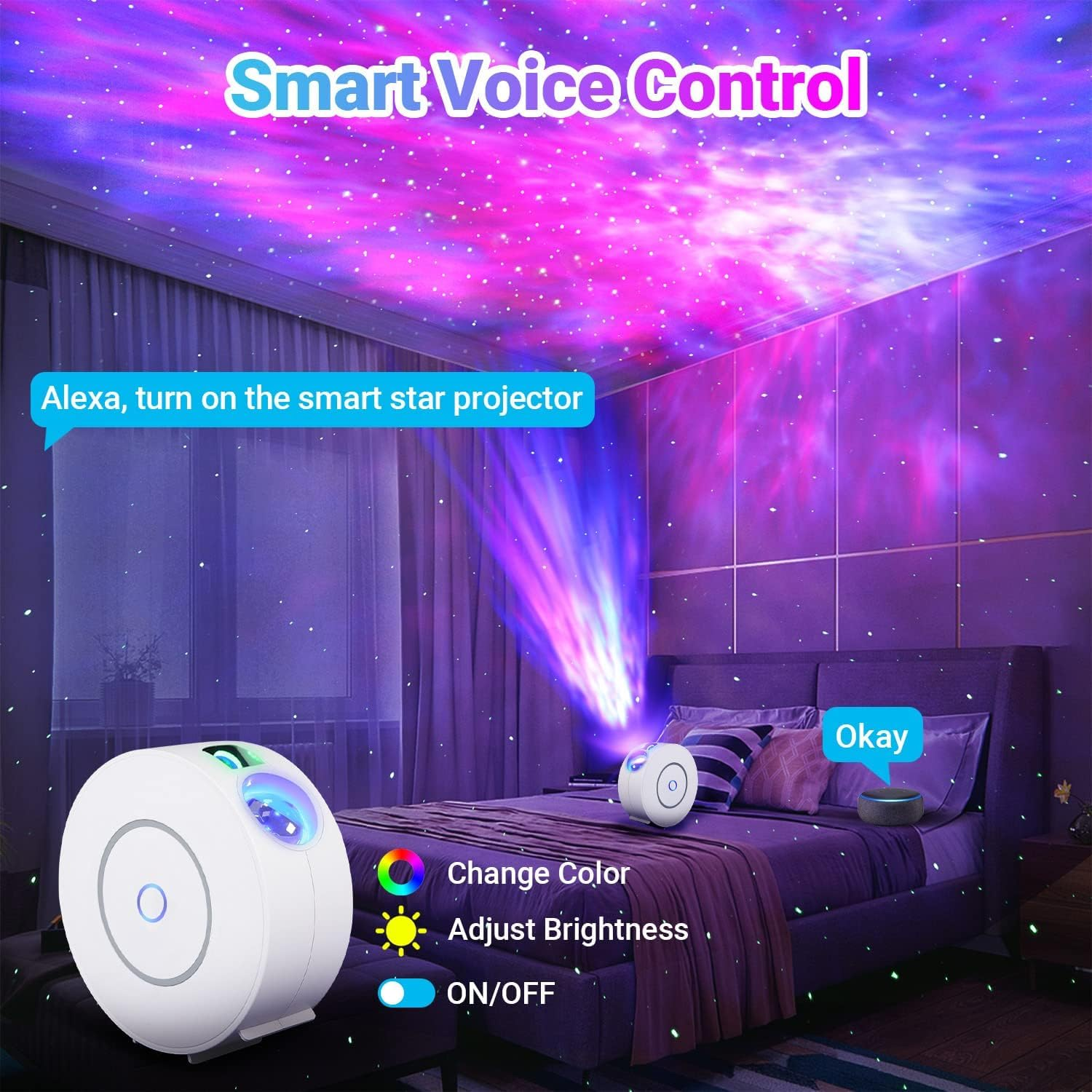 Star Projector Galaxy Light for Bedroom, Smart APP & Voice Control Nebula Projector, Perfect Christmas Hoom Decor Compatible with Alexa & Google Home, Rotatable and Adjustable Cloud Stars image number 5