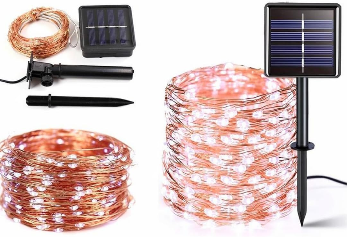 Solar String Lights Outdoor, Fime 32M 300 LED Solar Powered Fairy Light with 8 Lighting Modes, Waterproof Copper Wire Tree Lights Lights for Christmas Party Decoration (White)