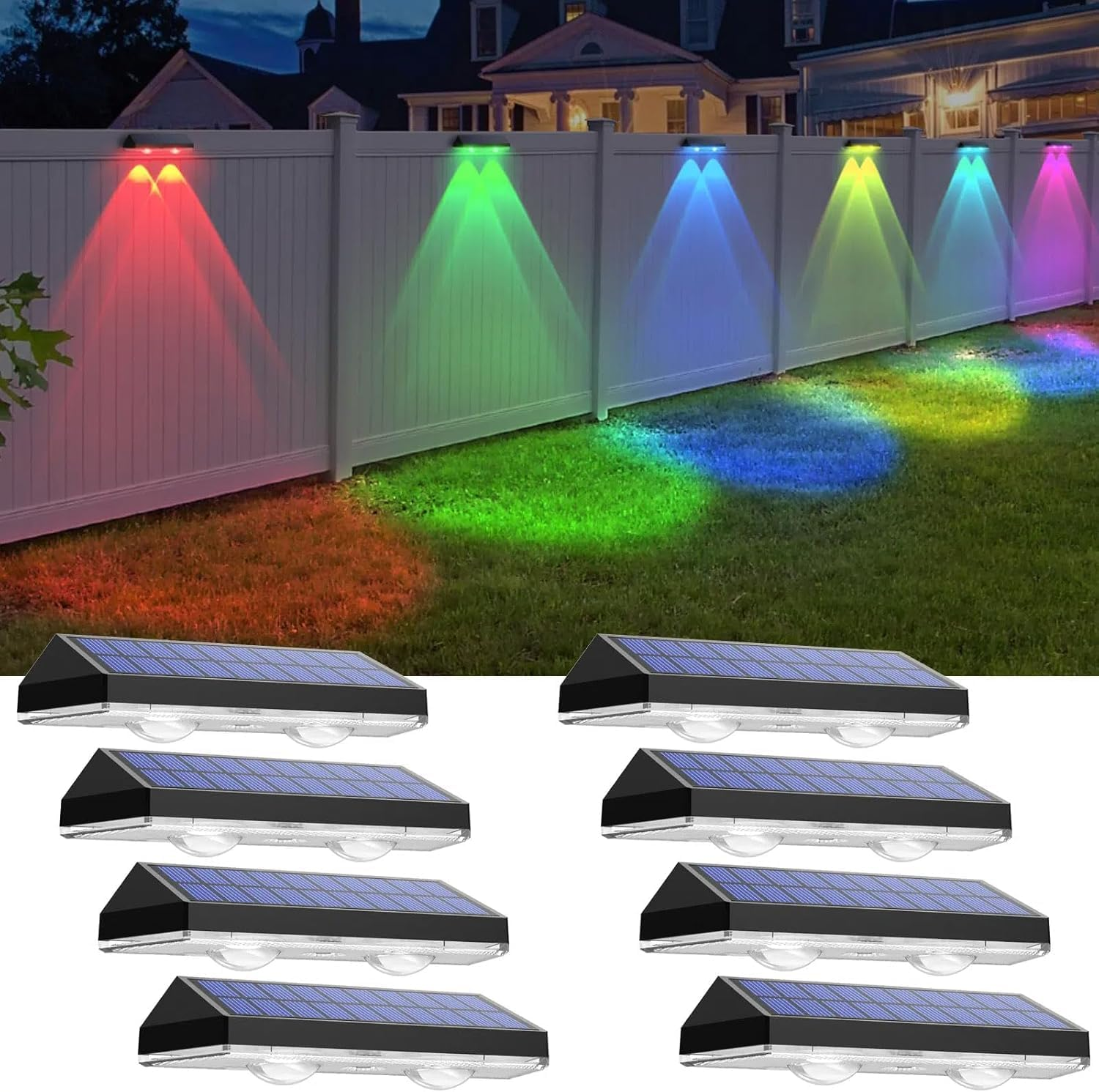 Solar Fence Lights Outdoor - 3000/4500/6500K 3 Mode, Waterproof LED, Fence Light Solar Powered for Outside, Backyard/Railing/Step/Patio/Wall and Home Improvement(8 Pack)