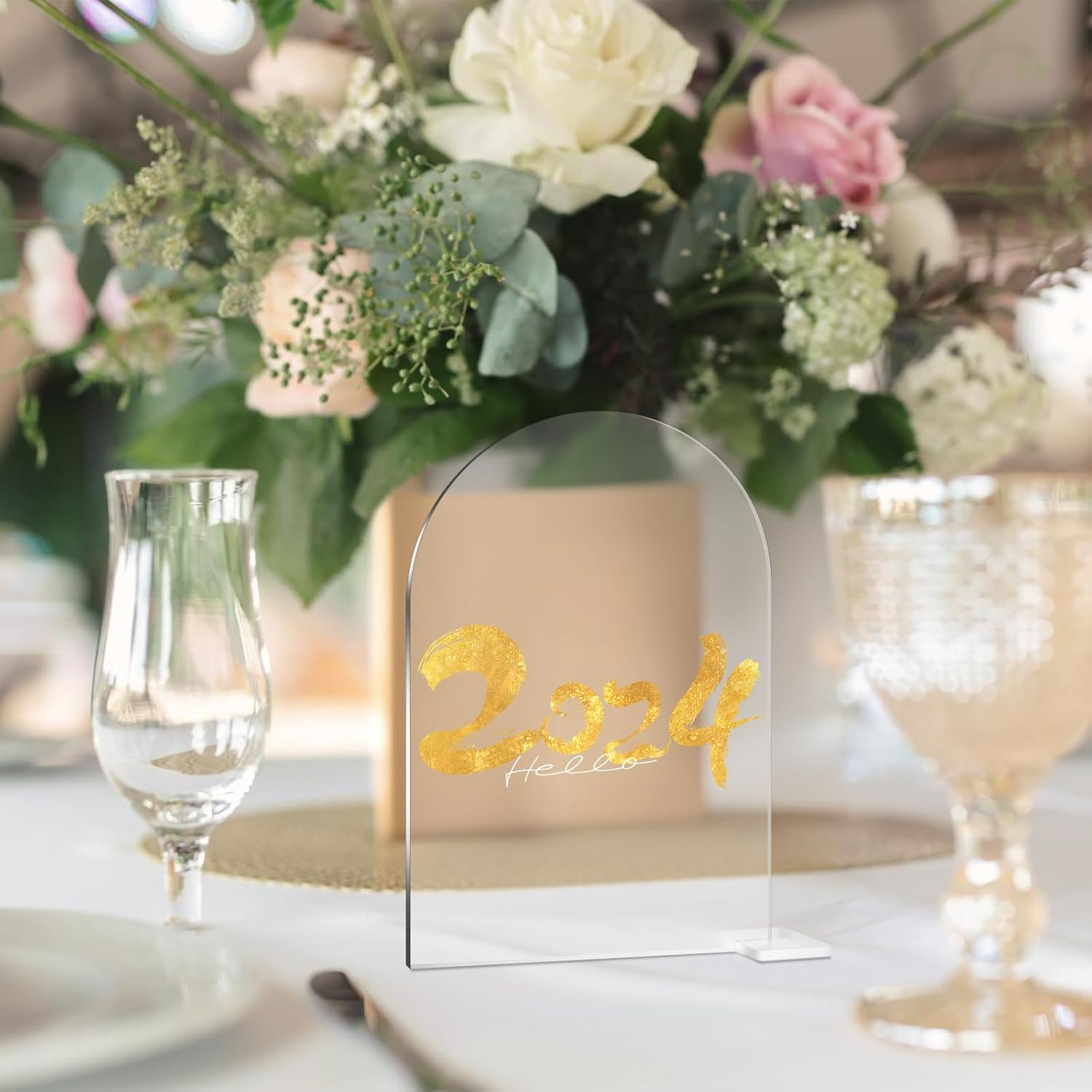 NILLOS Blank Acrylic Signs, 10 PCS Arched round Top Table Number Card Holders with Clear Stand Seating for DIY Wedding, Dinner, Party, Table Decorations (10 X 15 Cm/3.93 X 5.90 In) image number 1