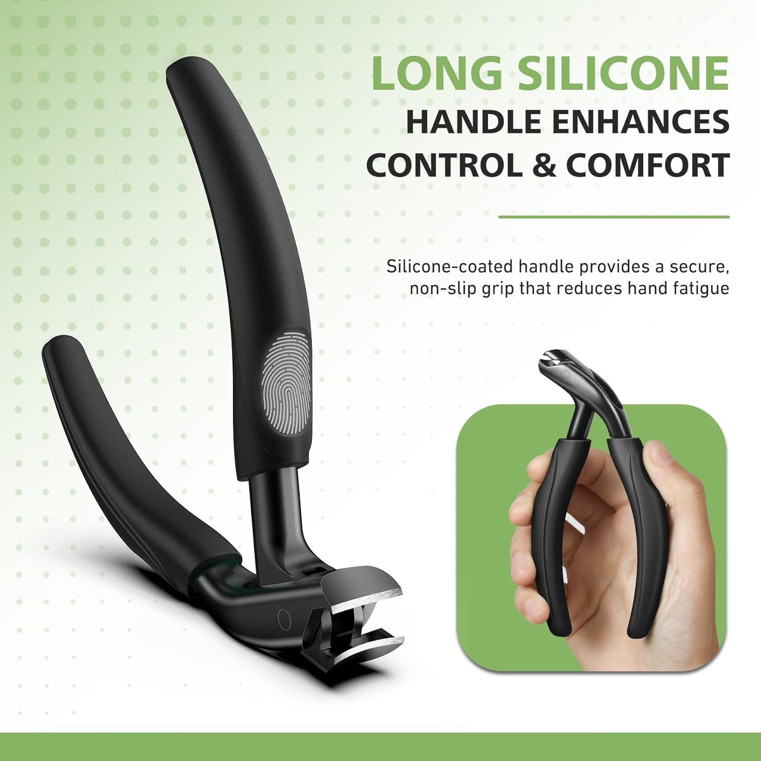 BALUCA Curved Head Toenail Clippers for Seniors for Thick Toenails, Long Handle Toe Nail Clippers with Catcher, German Stainless Steel Angled Nail Clippers with Silicone-Grip - Black image number 1