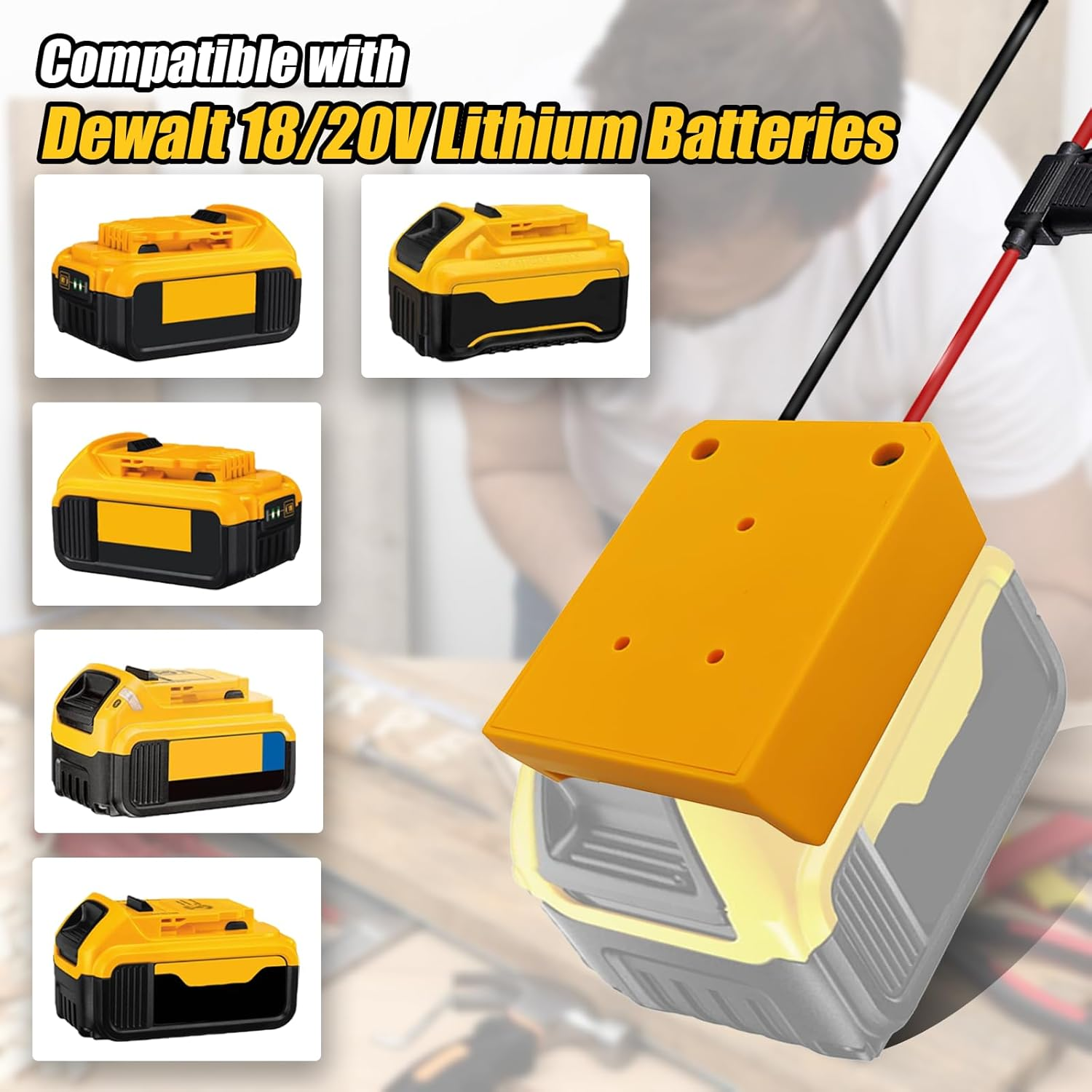 2Packs Power Wheel Adapter for Dewalt 20V Battery Adapter, Battery Converter Kit with Switch & Fuses & Wire Terminals, 14AWG Wire, Power Connector for DIY Rc Car Toys, Robotics and Rc Truck image number 2