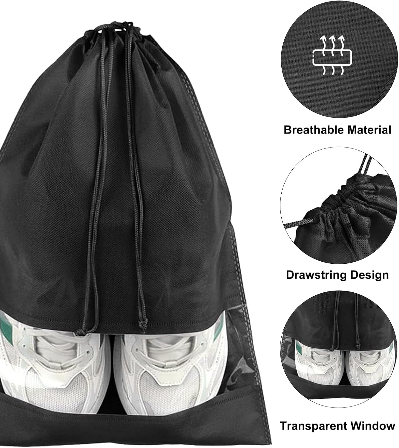 Shoe Bags for Travel: 16-Piece Portable Clear-Window Bags, Practical Shoe Bags for Storage. Dustproof, Drawstring&mdash;Ideal for Men/Women&rsquo;S Shoes; Fits Travel, Closet, Luggage. image number 2